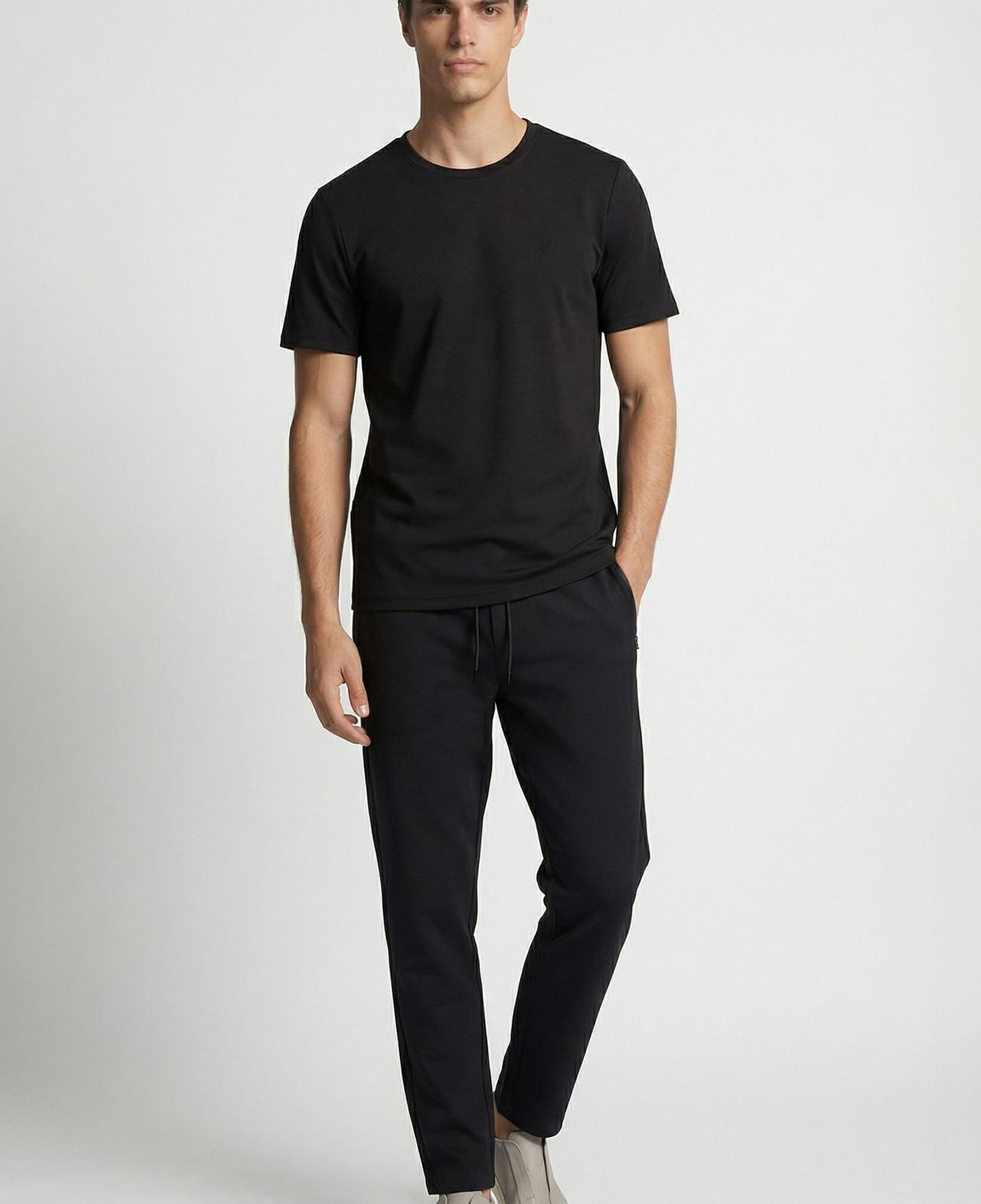 Network Erkek Siyah Bisiklet Yaka Pike Desenli Basic T-shirt