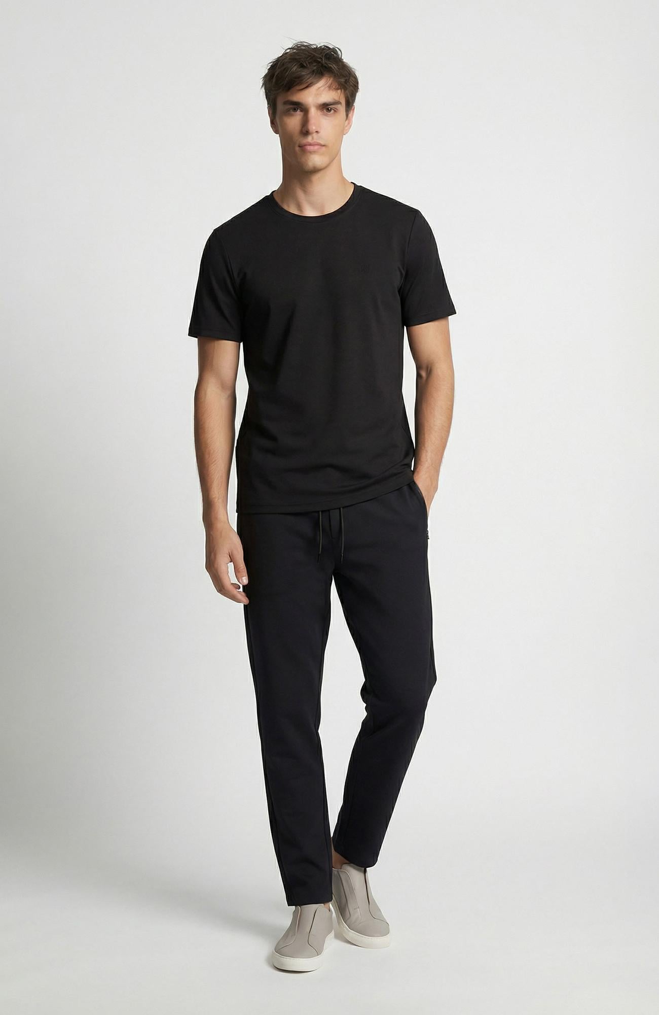 Network Erkek Siyah Bisiklet Yaka Pike Desenli Basic T-shirt