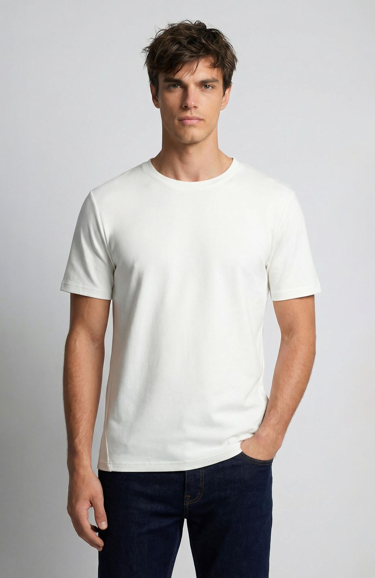 Network Erkek Ekru Pike Desen Basic T-shirt