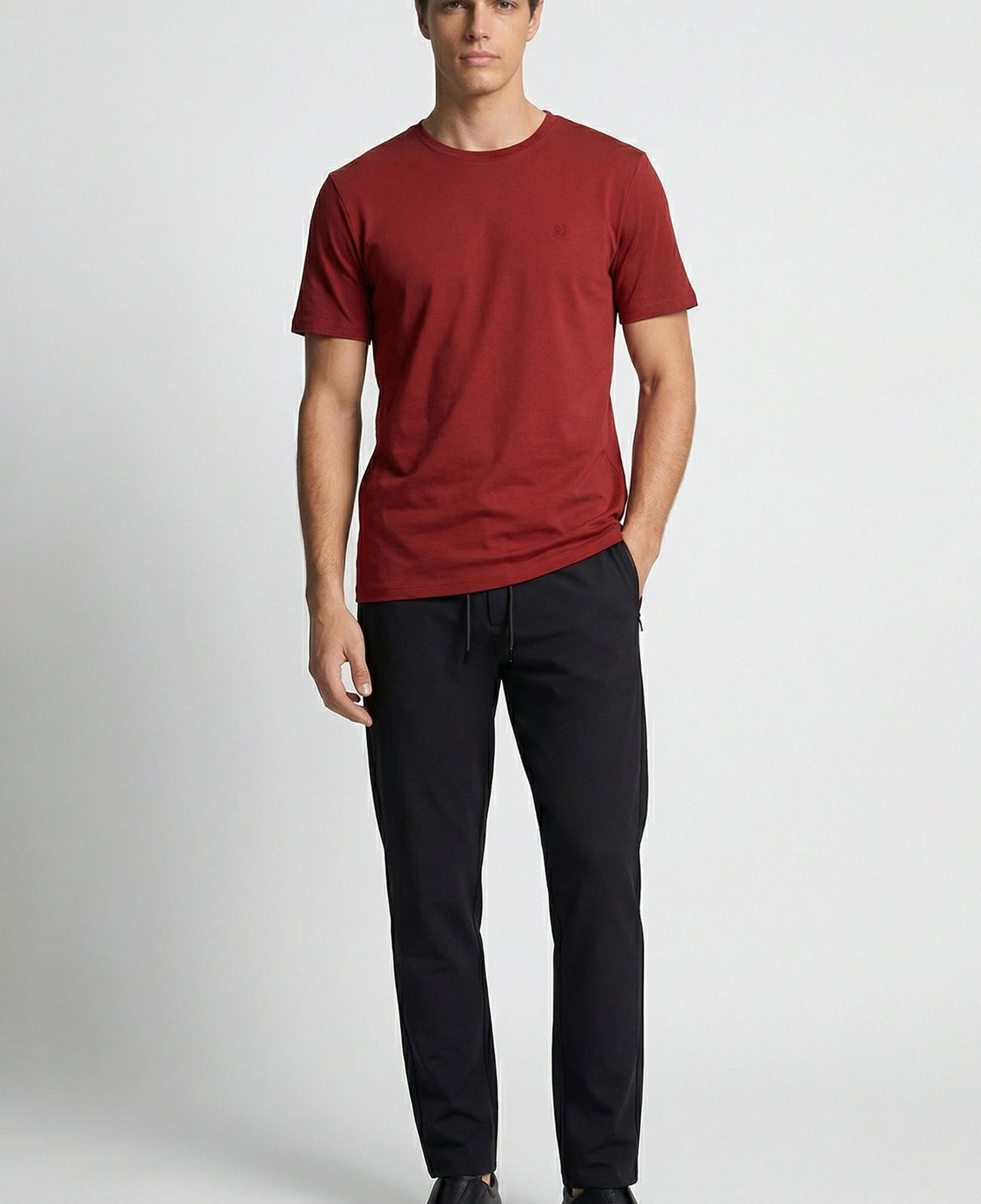 Network Erkek Bordo Bisiklet Yaka Pike Desen Basic T-shirt