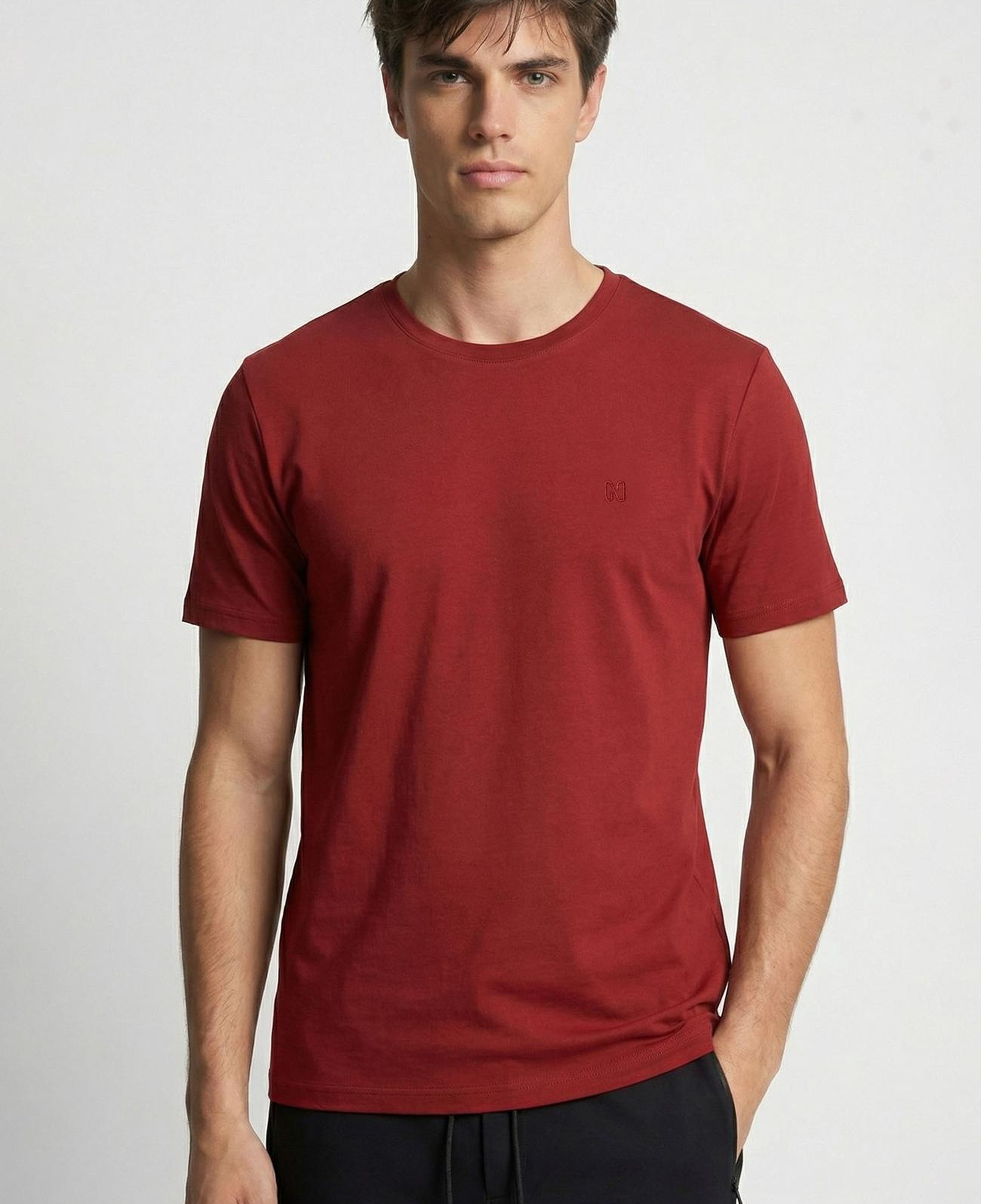 Network Erkek Bordo Bisiklet Yaka Pike Desen Basic T-shirt