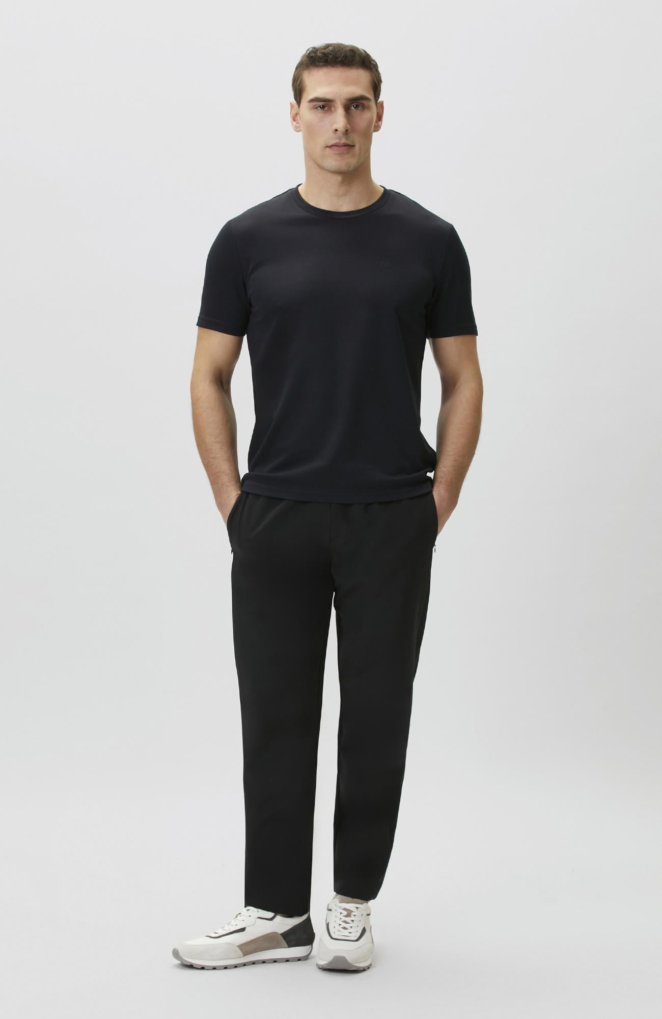 Network Erkek Lacivert Pike Desenli Basic T-shirt