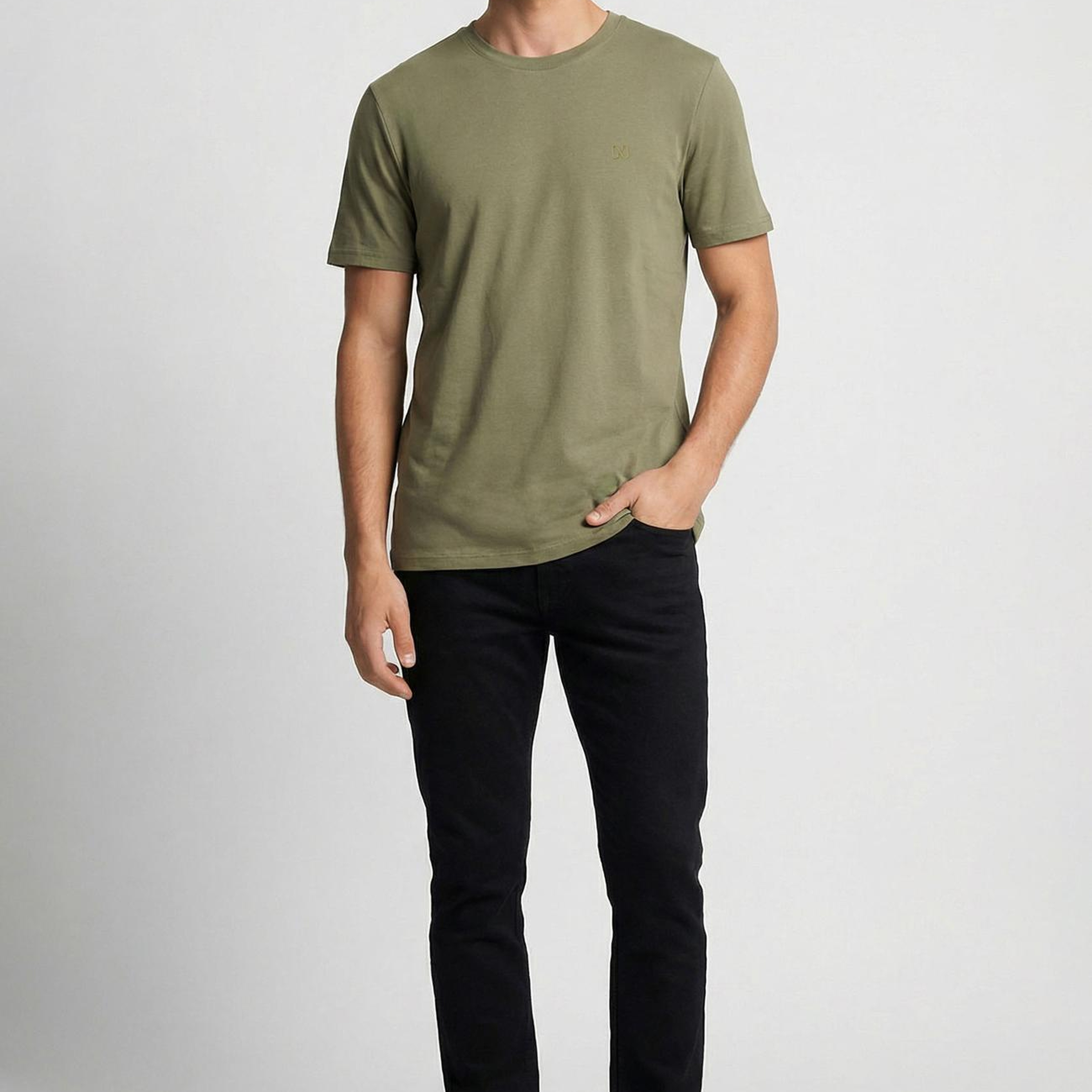Network Erkek Haki Pike Desen Basic T-shirt