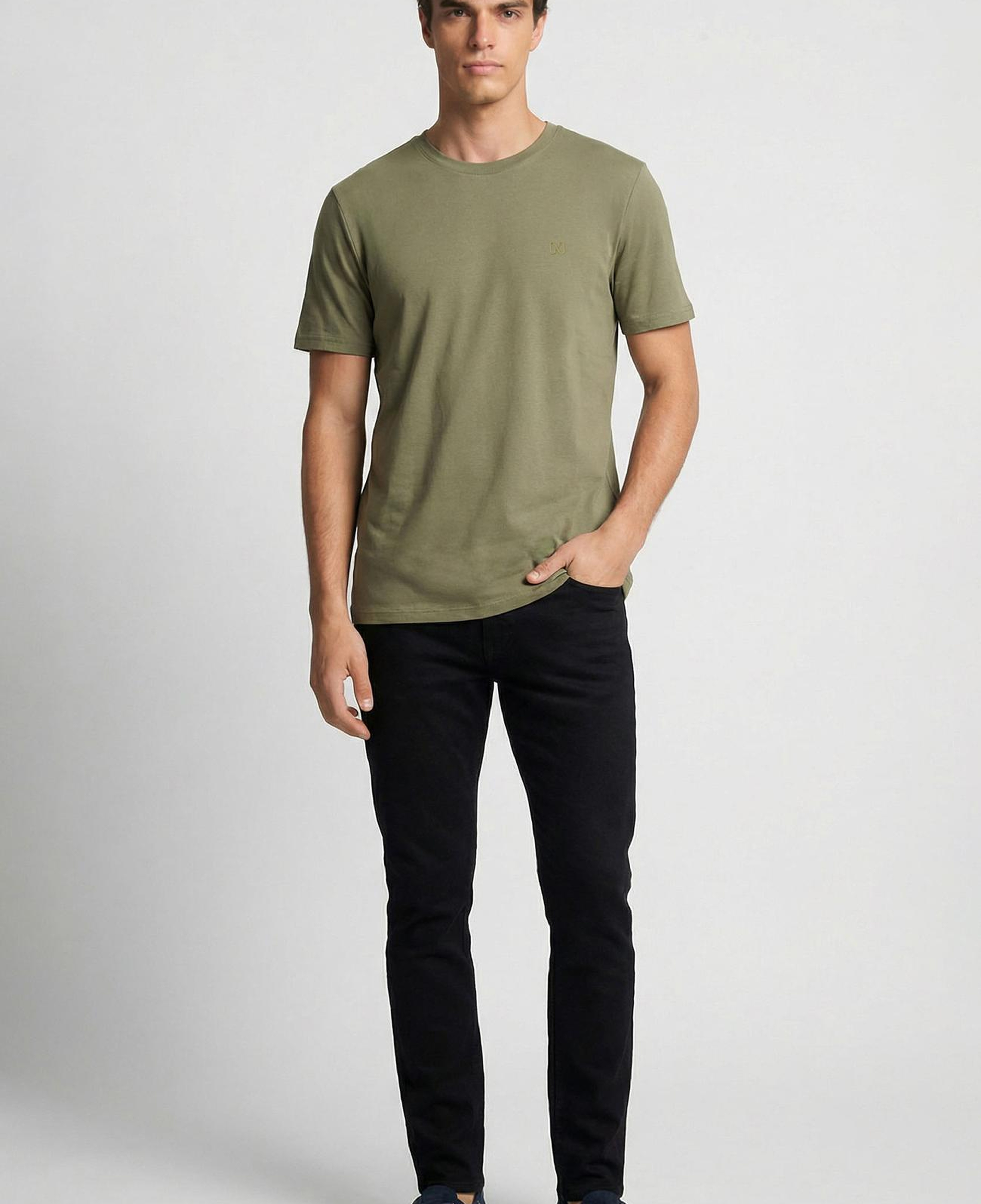 Network Erkek Haki Pike Desen Basic T-shirt