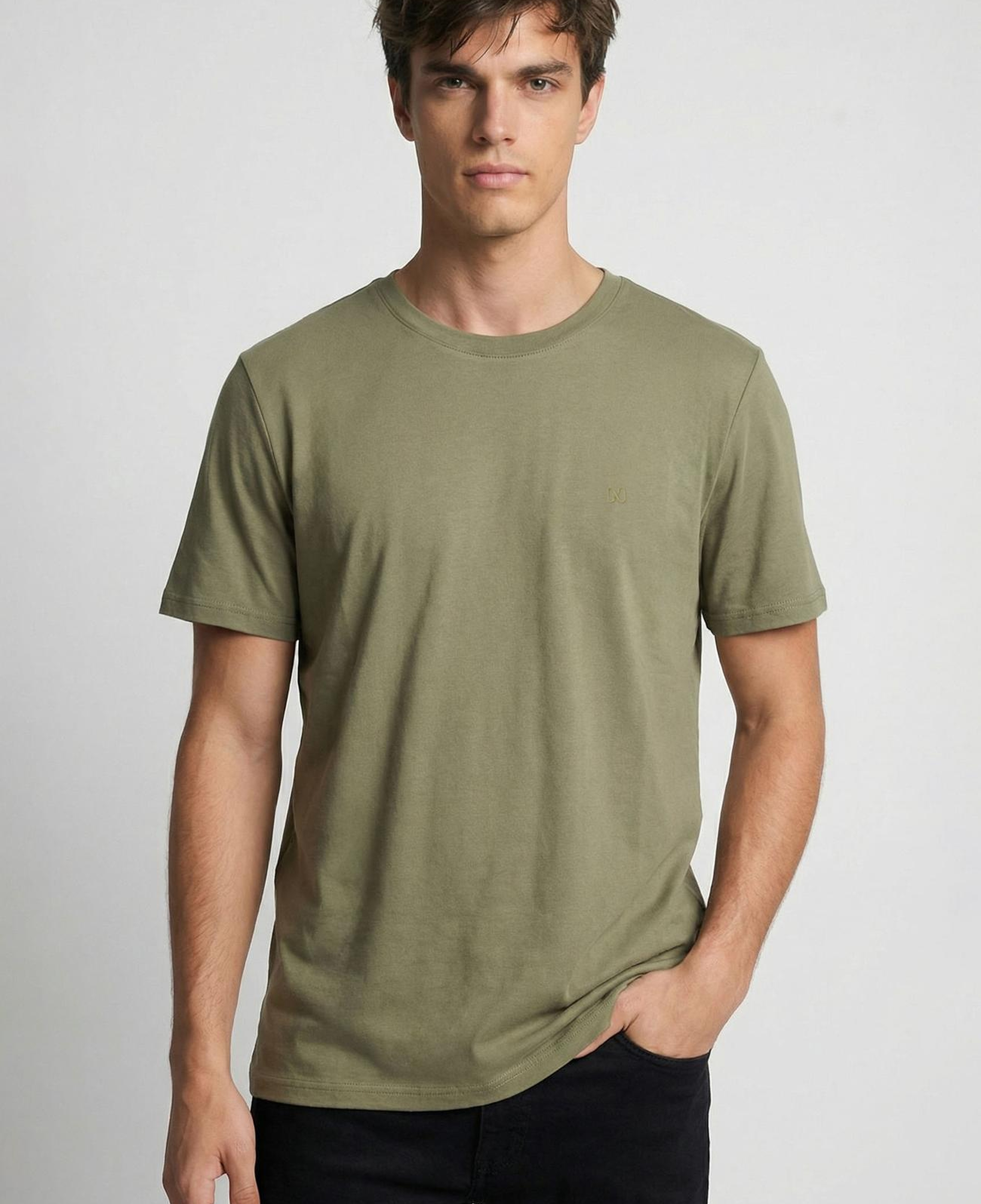 Network Erkek Haki Pike Desen Basic T-shirt