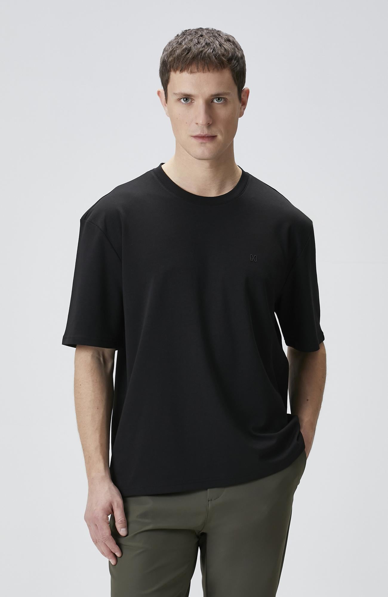 Network Erkek Comfort Fit Siyah Bisiklet Yaka T-shirt