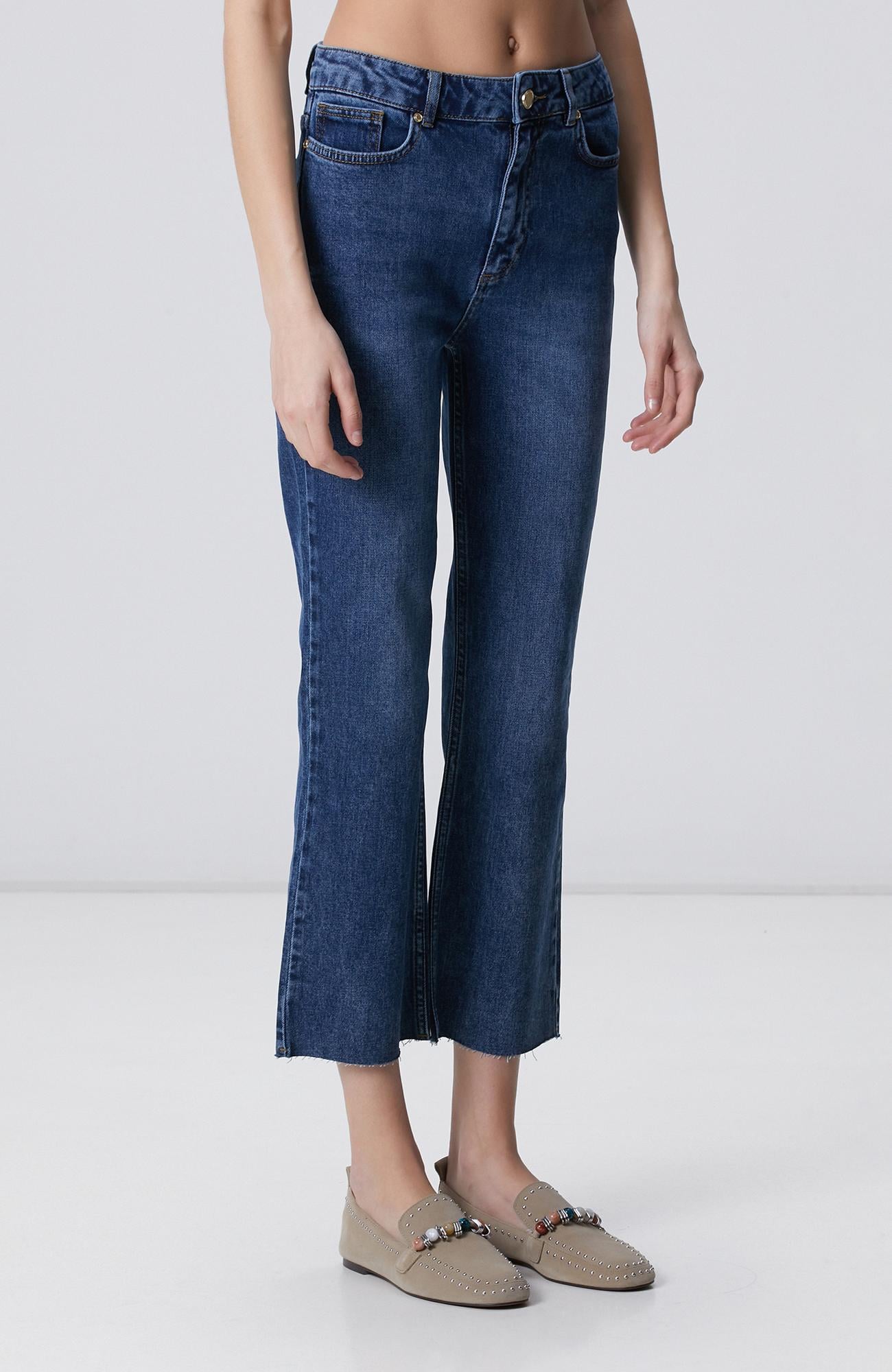 Network Kadın Indigo Kesik Paça Denim Pantolon