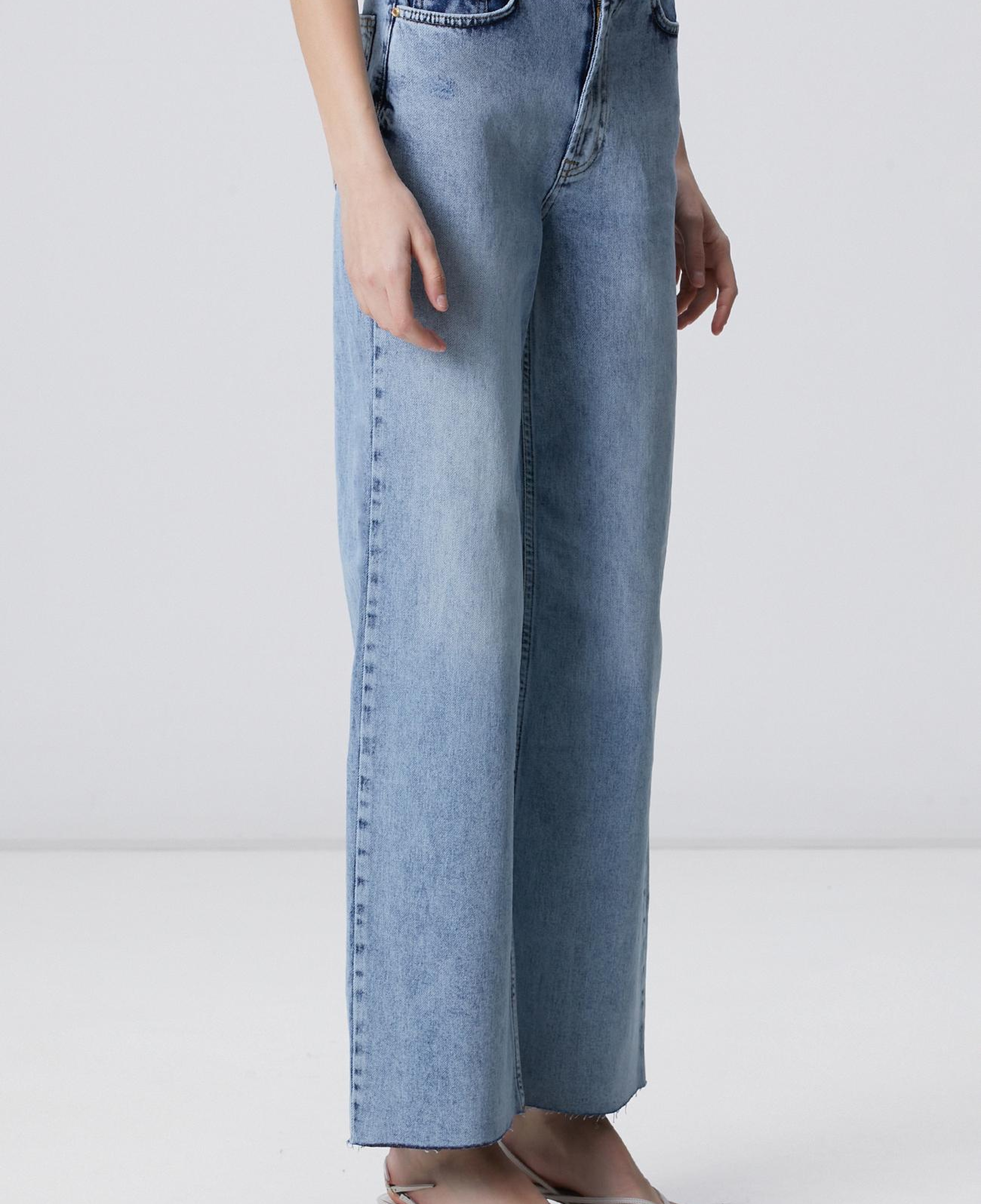 Network Kadın Açık Mavi Wide Leg Kesik Paça Denim Pantolon
