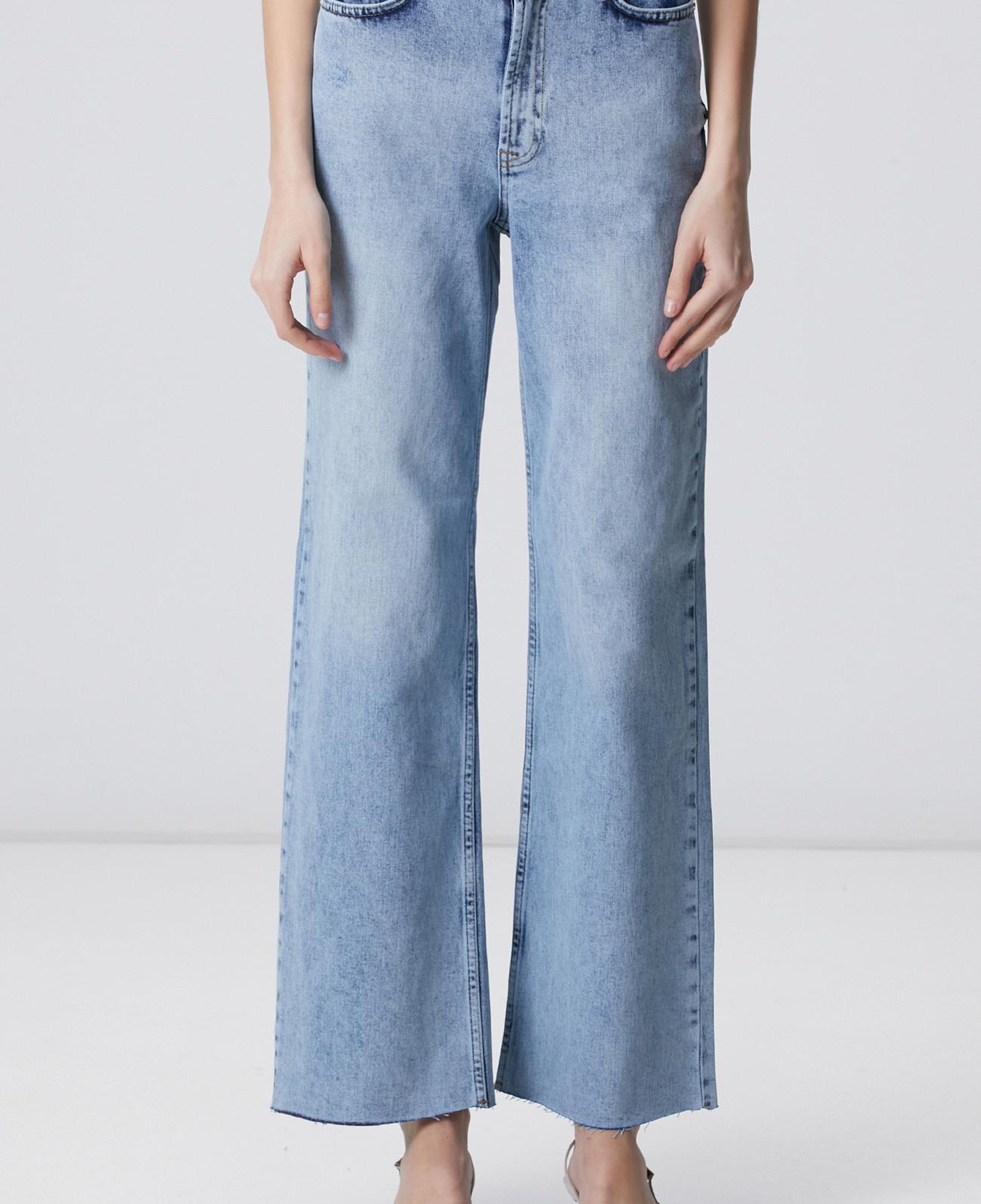 Network Kadın Açık Mavi Wide Leg Kesik Paça Denim Pantolon