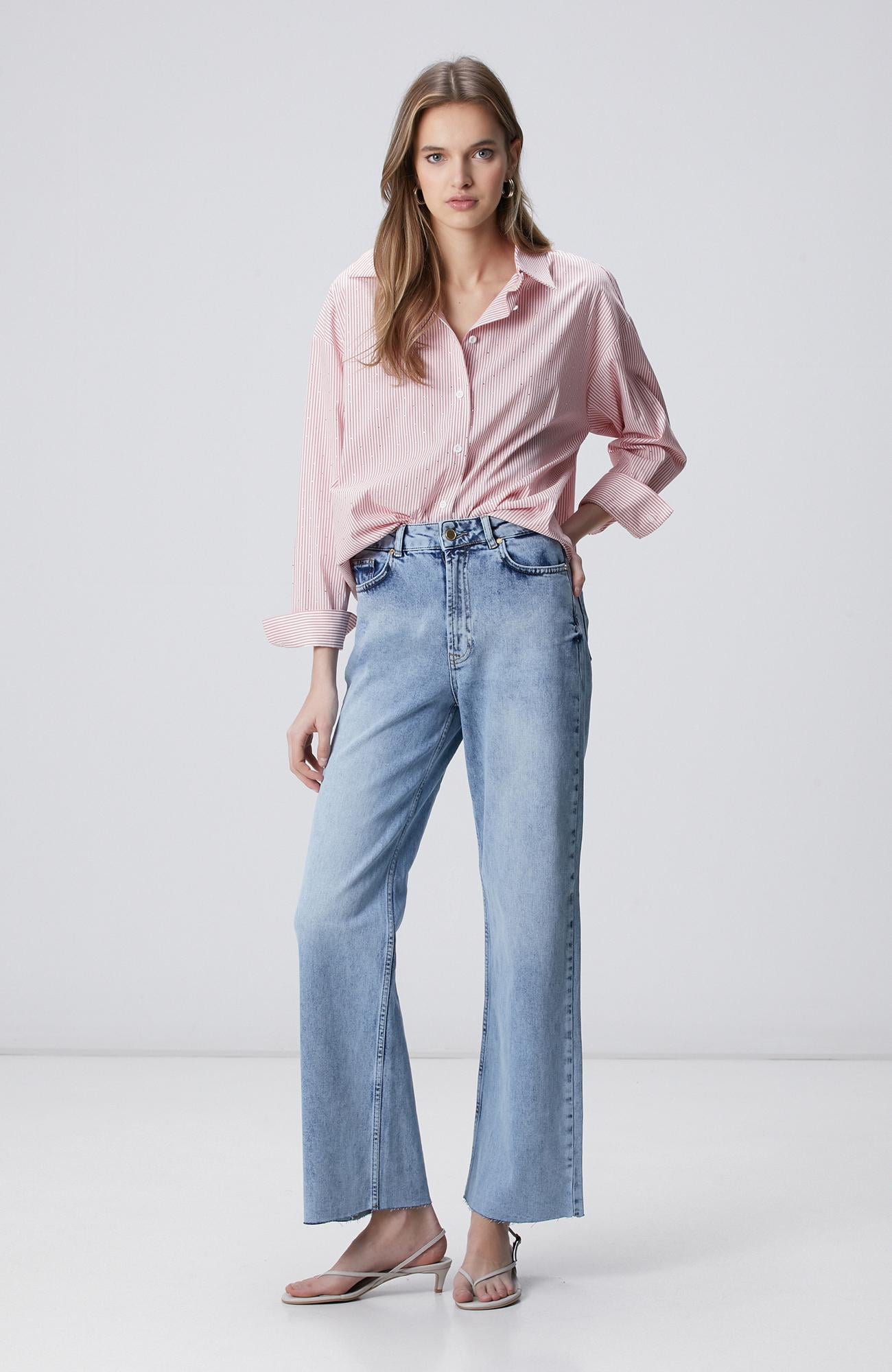 Network Kadın Açık Mavi Wide Leg Kesik Paça Denim Pantolon