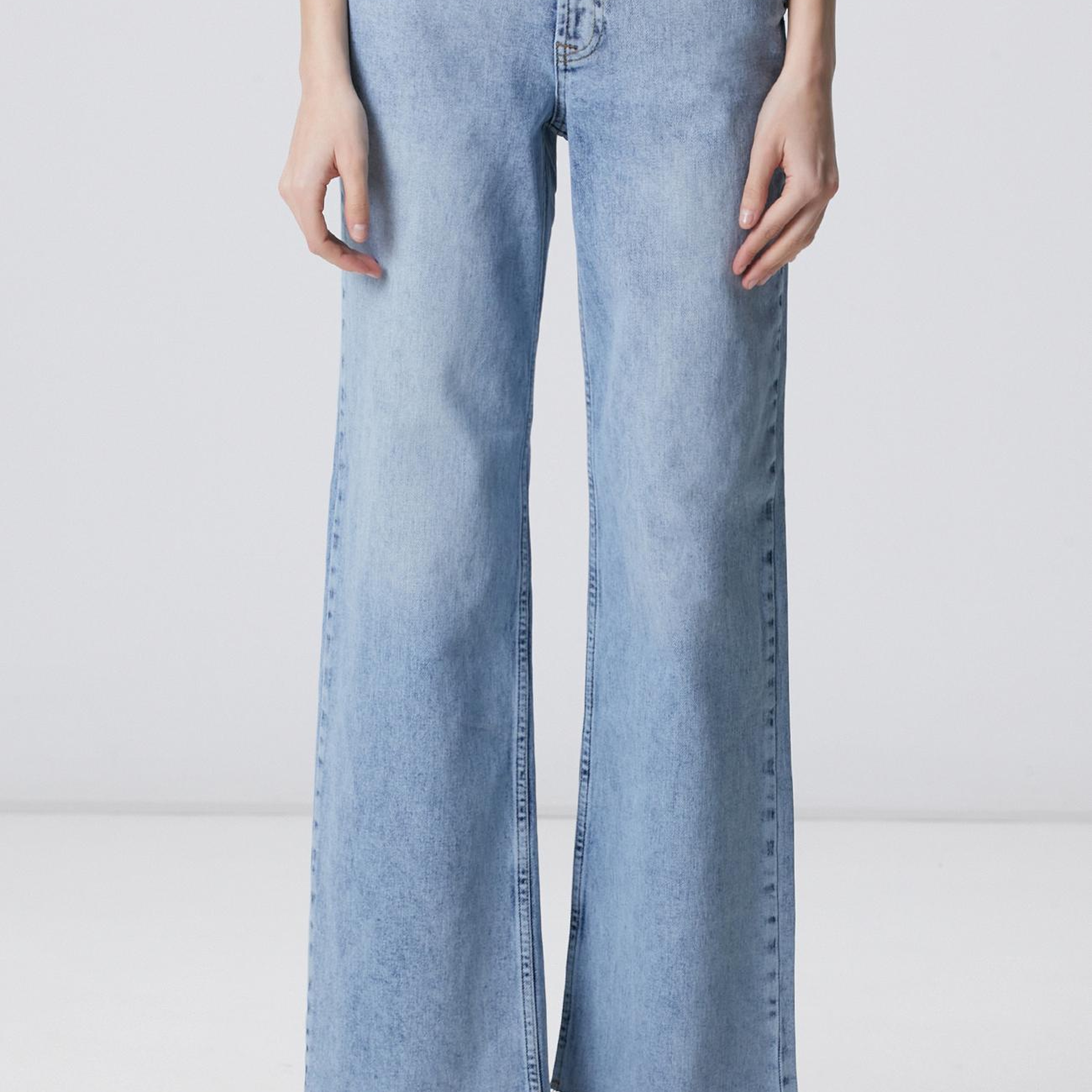 Network Kadın Açık Mavi Wide Leg Kesik Paça Denim Pantolon