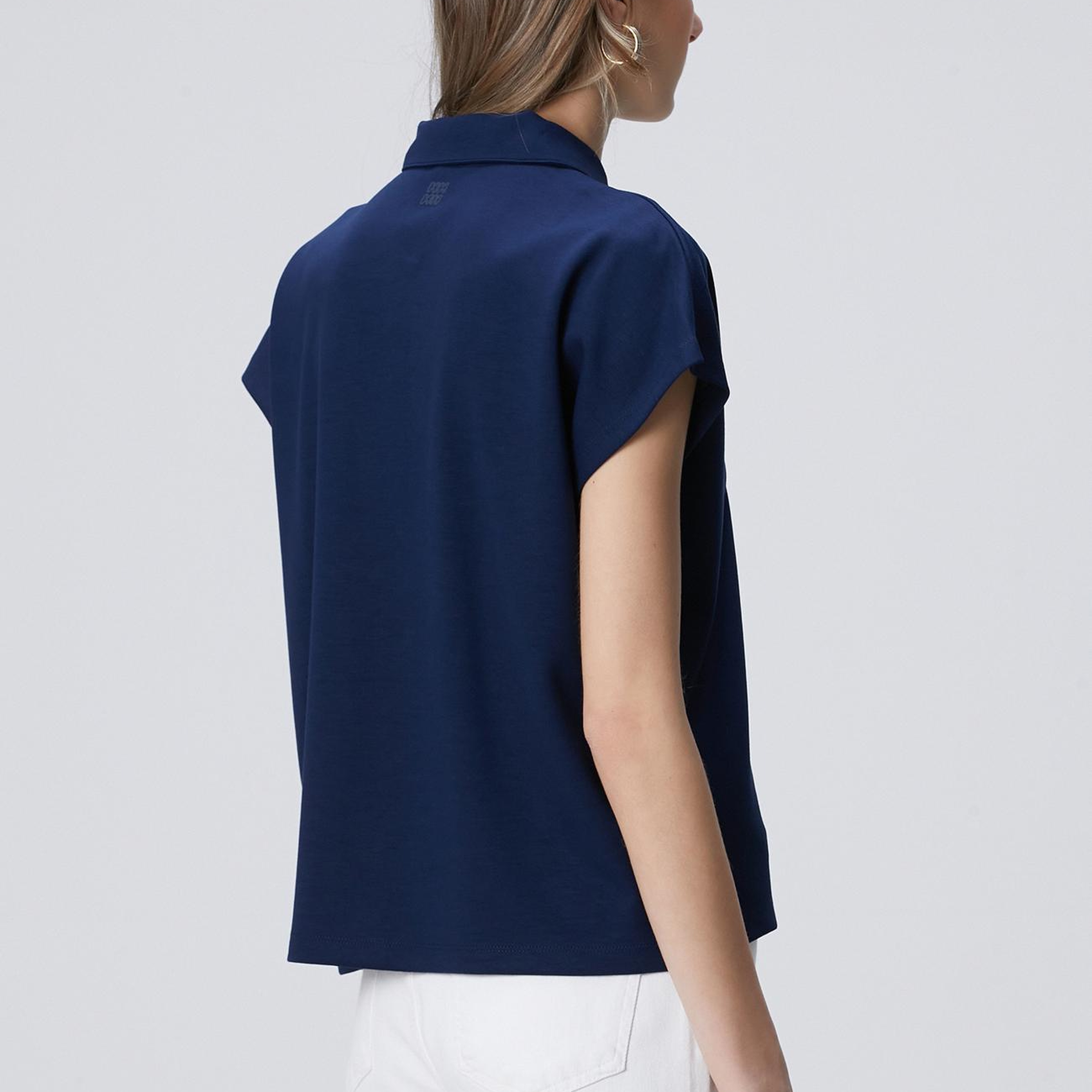 Network Kadın Lacivert Polo Yaka Çıtçıt Detaylı Kısa Kol Sweatshirt