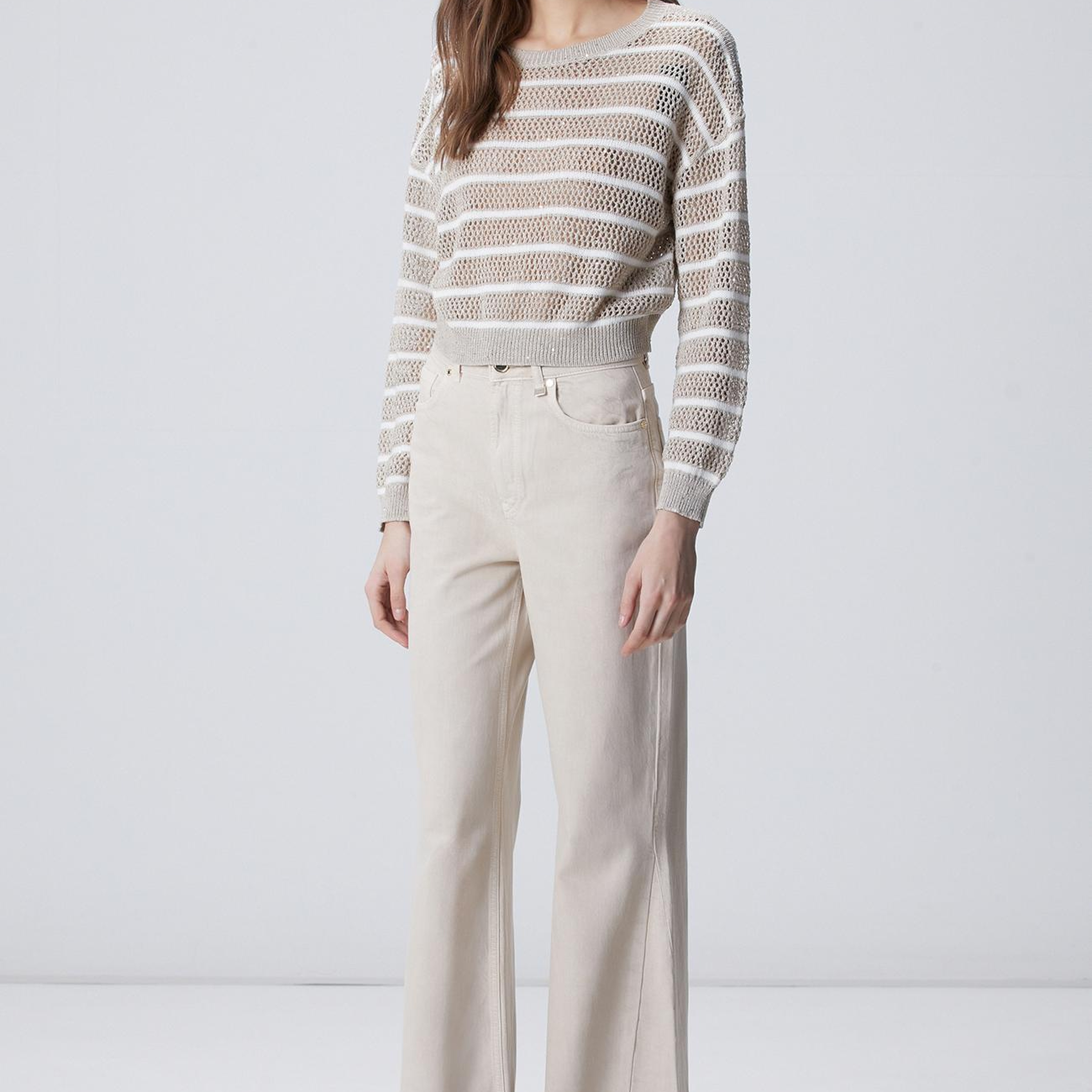 Network Kadın Açık Bej Wide Leg Denim Pantolon