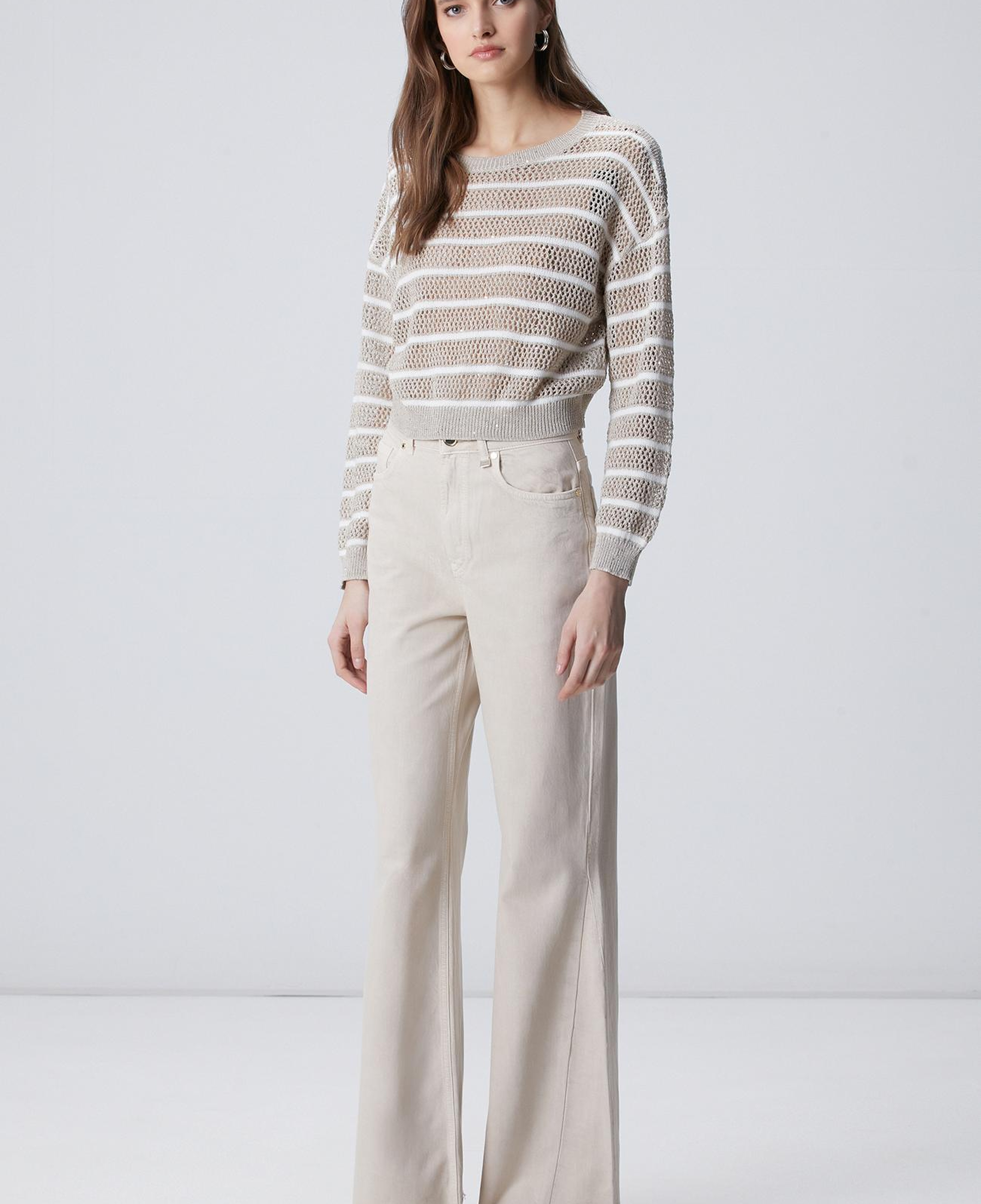 Network Kadın Açık Bej Wide Leg Denim Pantolon