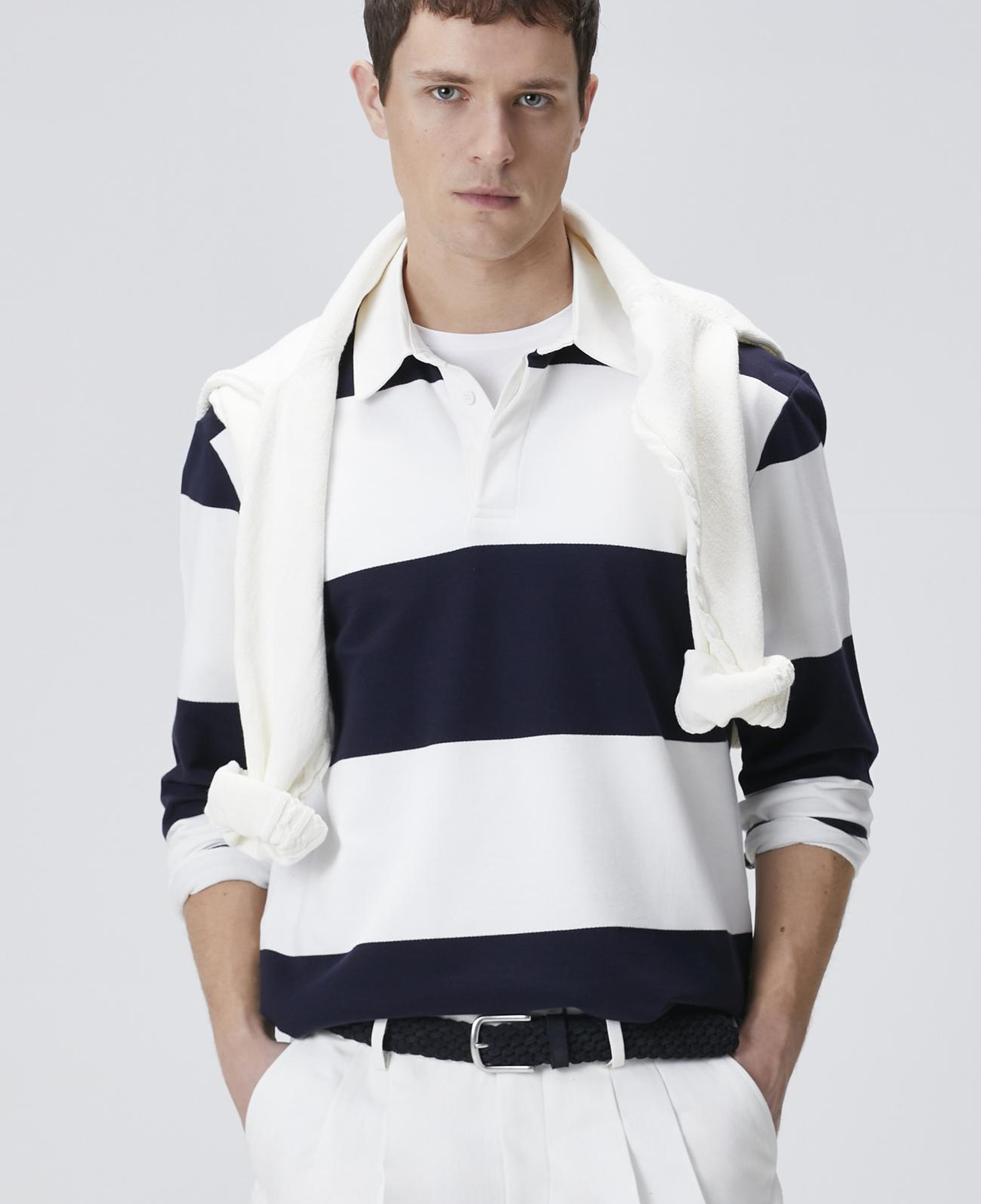 Network Erkek Lacivert Çizgili Polo Yaka T-shirt