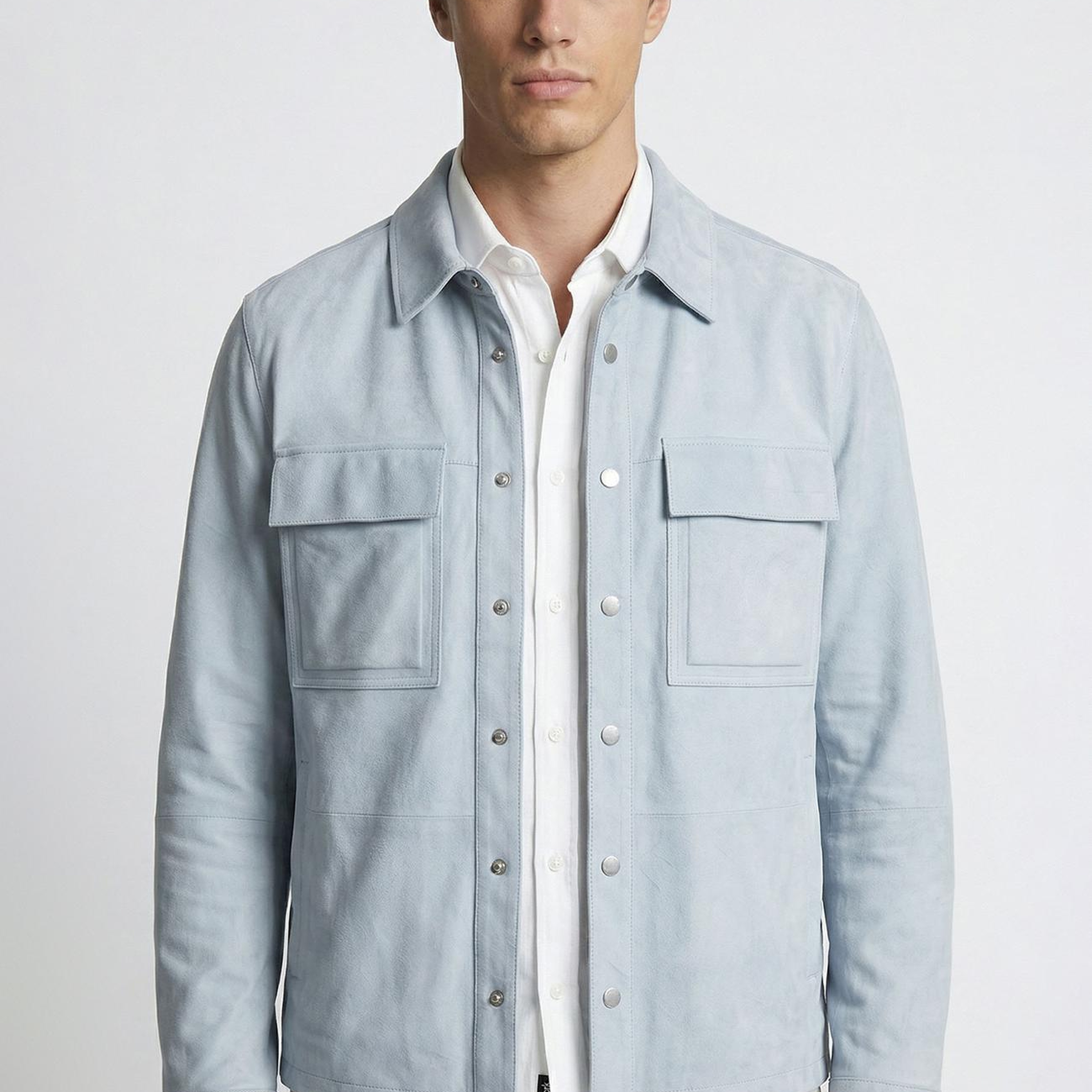 Network Erkek Mavi Çıtçıtlı Süet Deri Mont