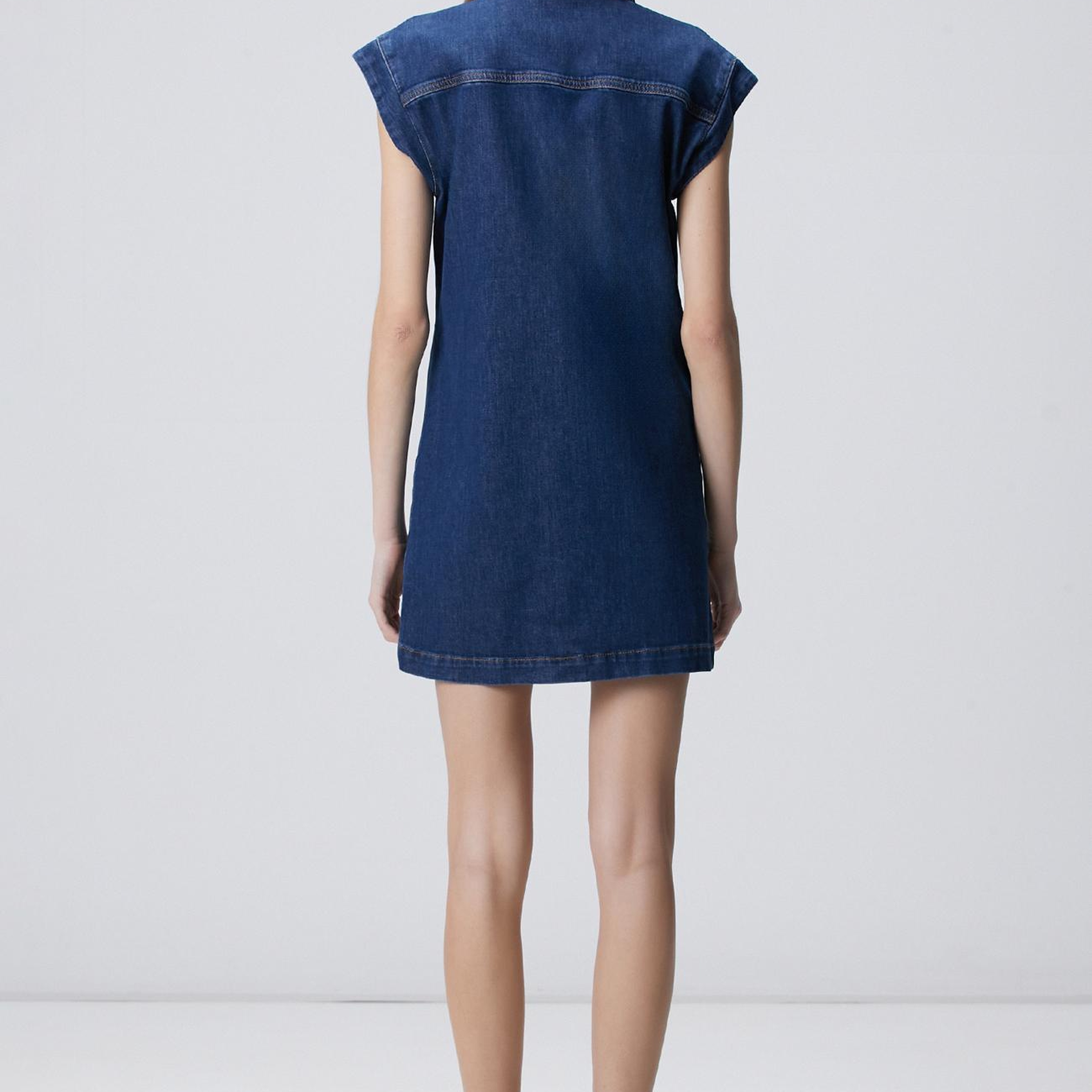 Network Kadın Koyu Indigo Mavi Patch Detaylı Mini Denim Elbise