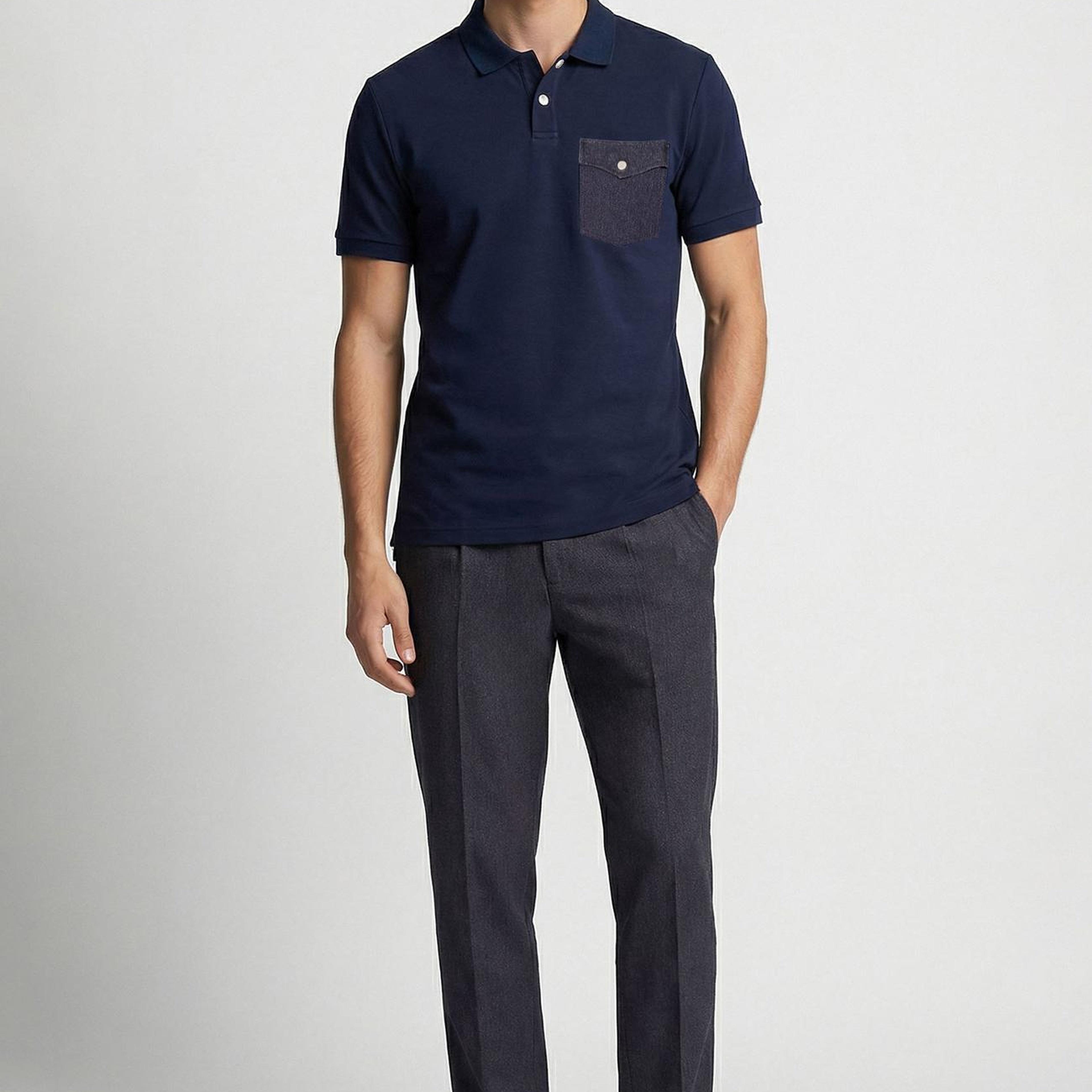 Network Erkek N-Tech Lacivert Polo Yaka Denim Detaylı T-Shirt