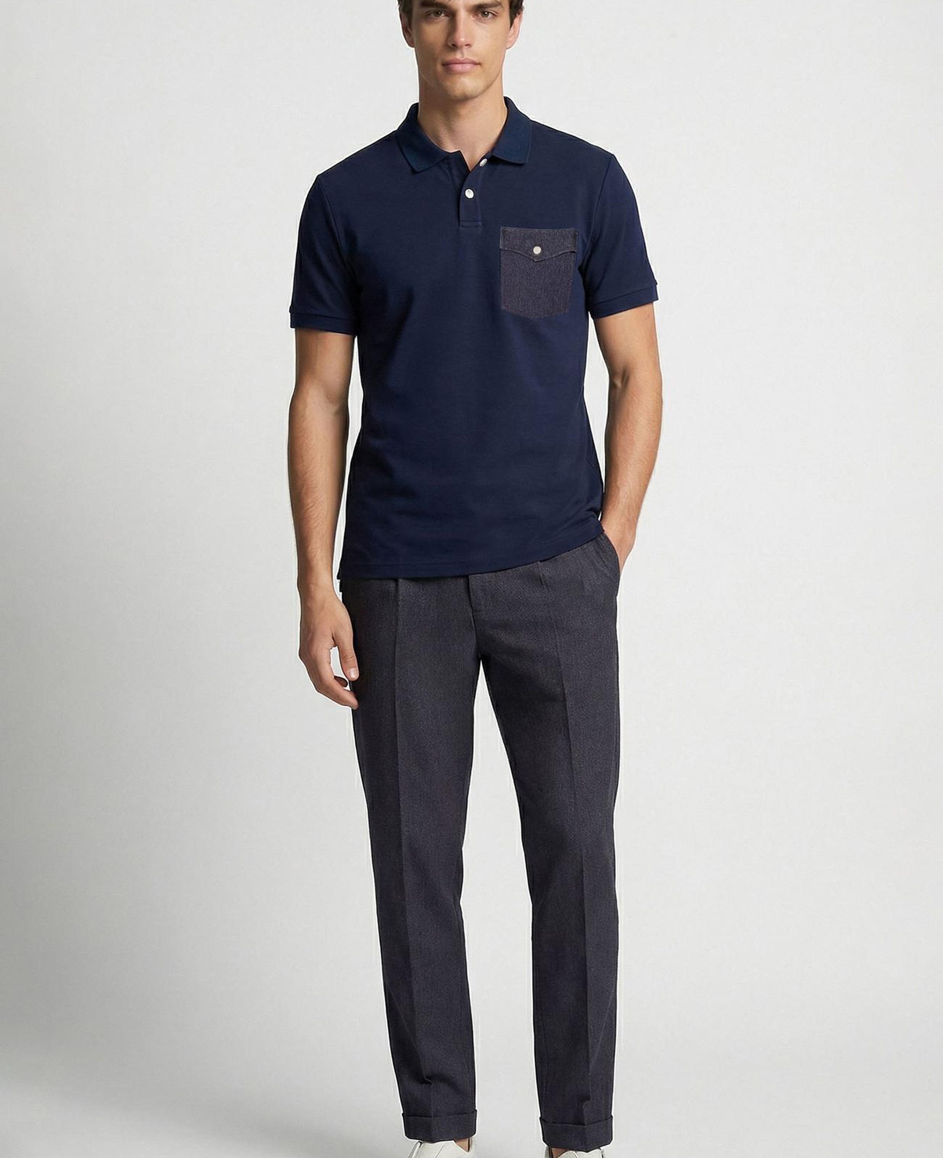 Network Erkek N-Tech Lacivert Polo Yaka Denim Detaylı T-Shirt