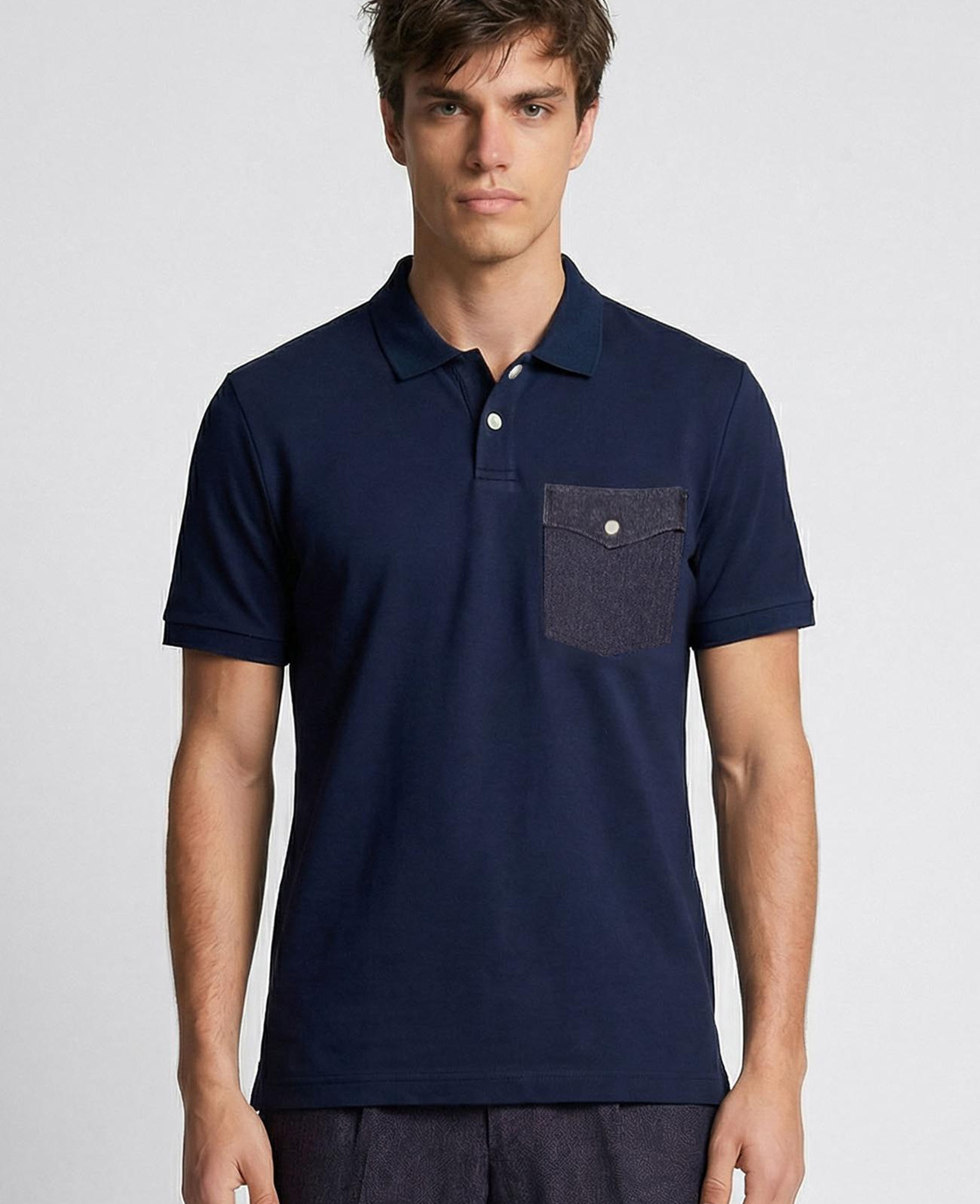 Network Erkek N-Tech Lacivert Polo Yaka Denim Detaylı T-Shirt