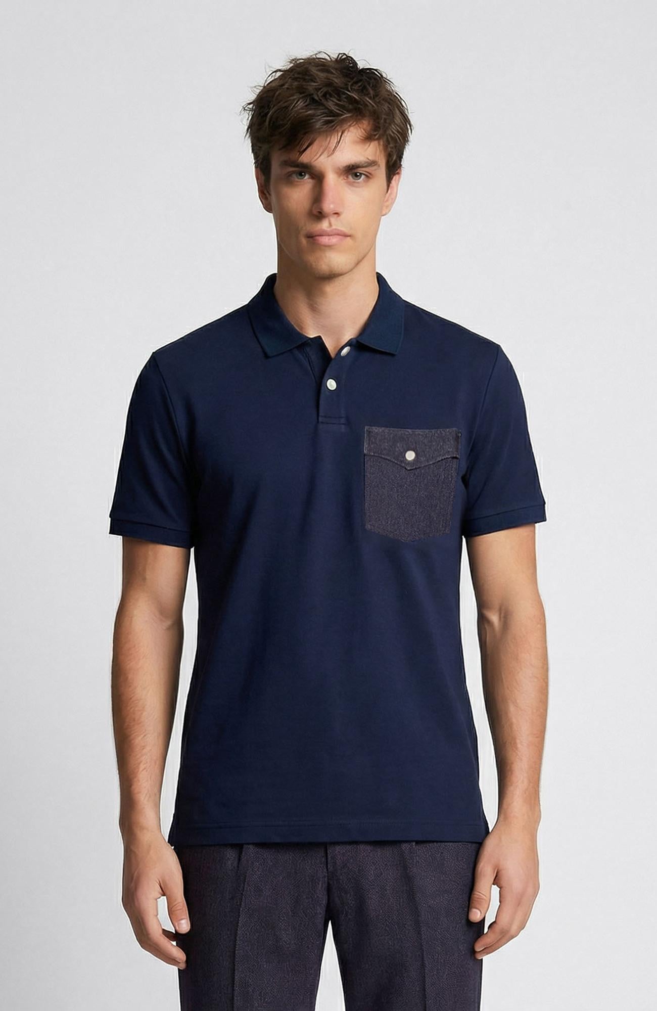 Network Erkek N-Tech Lacivert Polo Yaka Denim Detaylı T-Shirt
