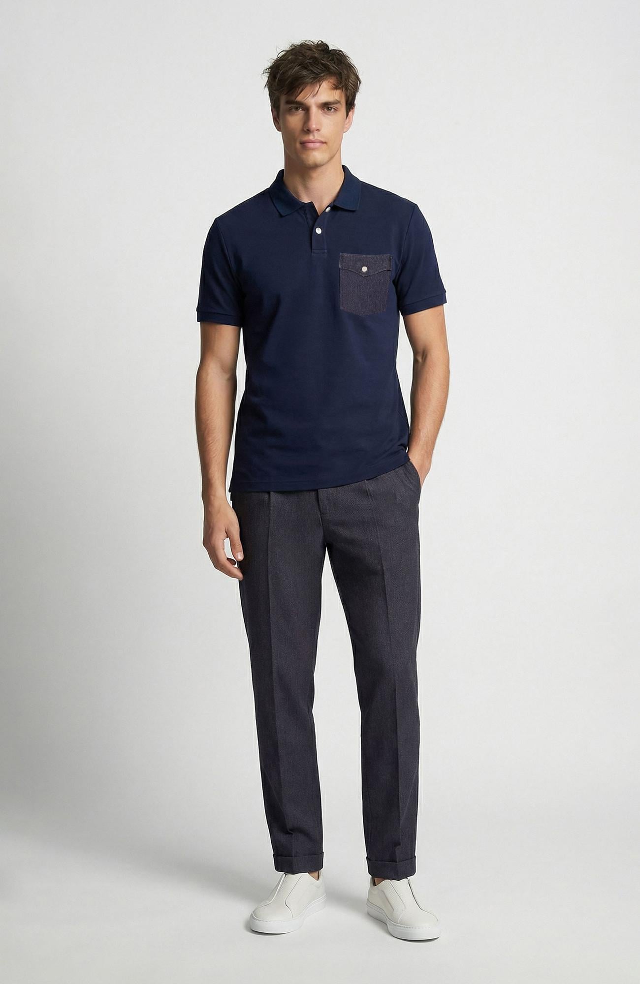 Network Erkek N-Tech Lacivert Polo Yaka Denim Detaylı T-Shirt