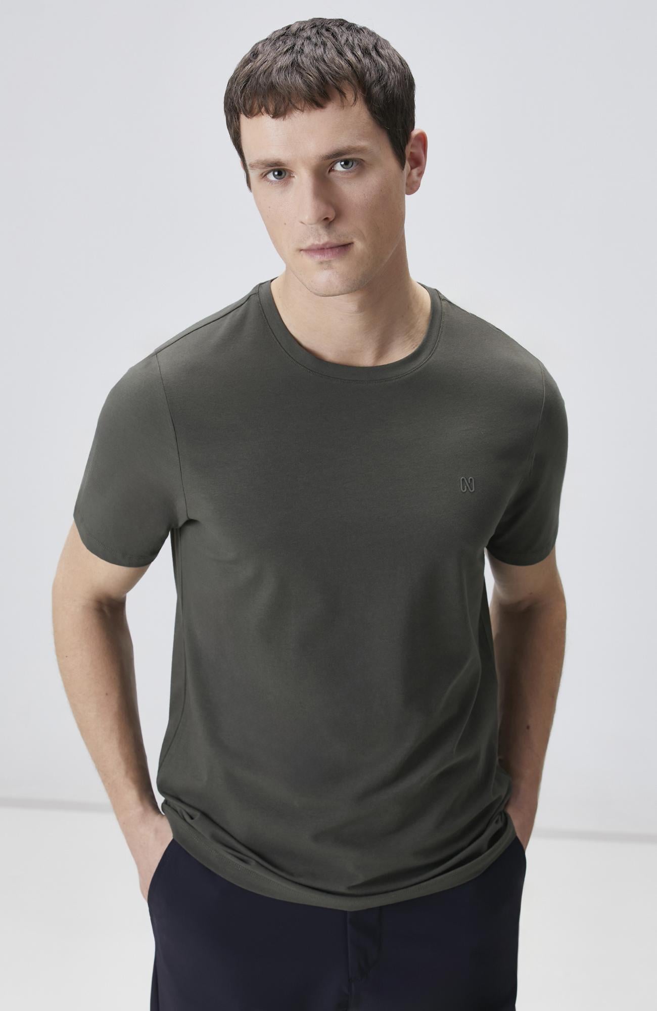Network Erkek Haki Basic T-shirt