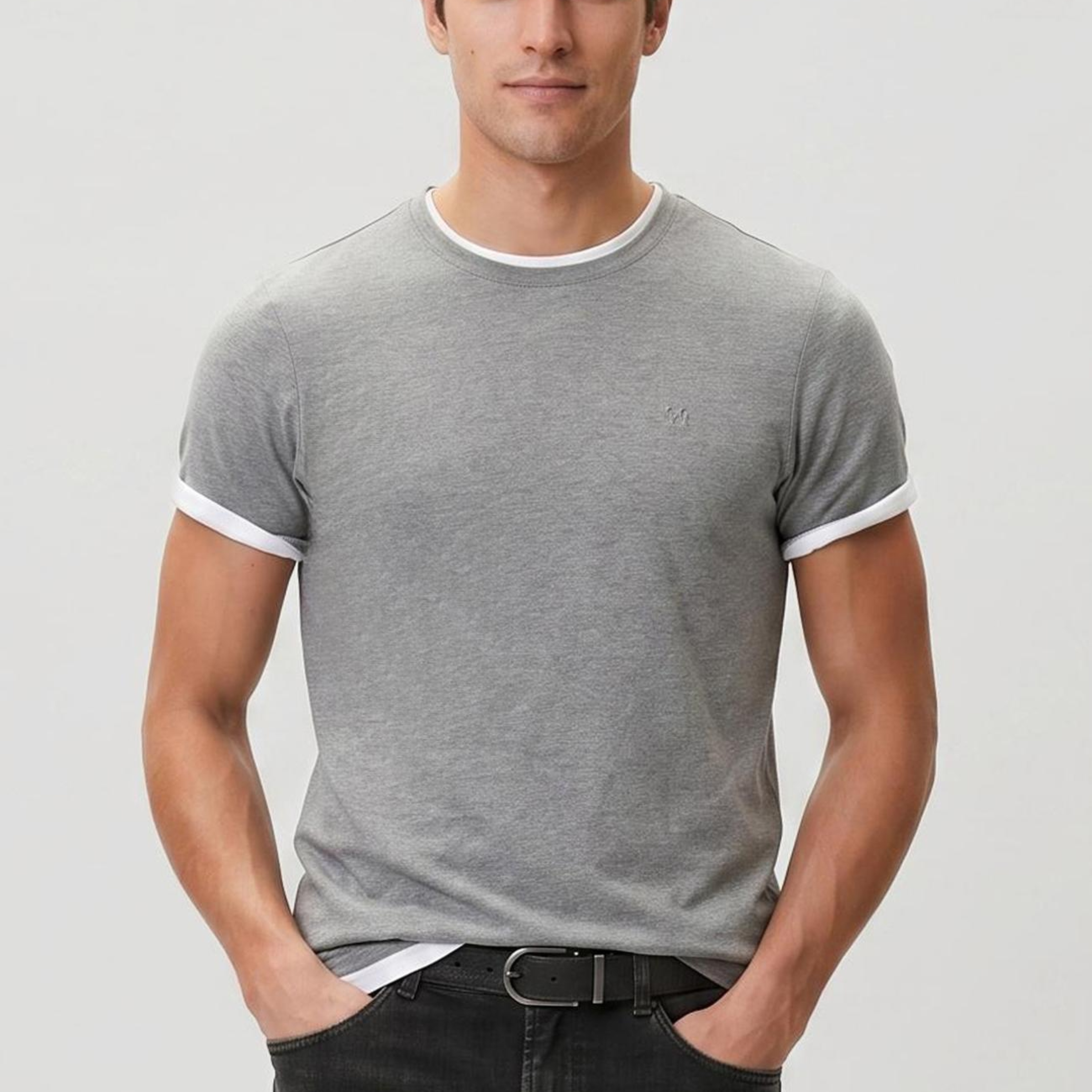 Network Erkek Gri Melanj Basic T-shirt