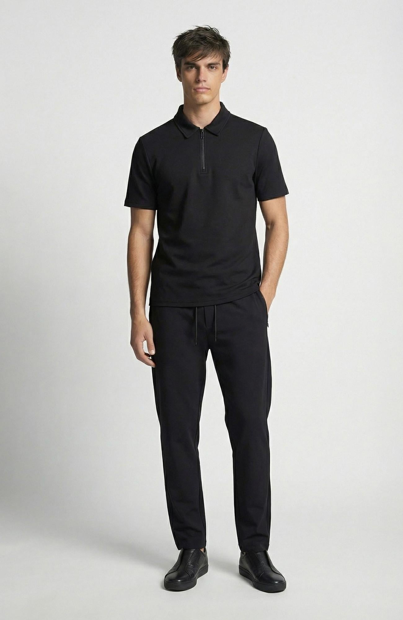 Network Erkek Siyah Polo Yaka Fermuarlı Sweatshirt