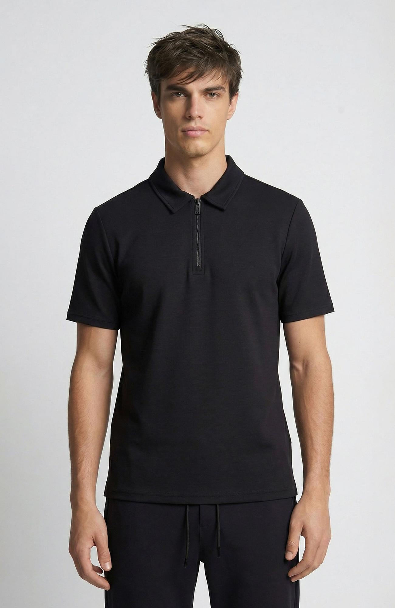 Network Erkek Siyah Polo Yaka Fermuarlı Sweatshirt