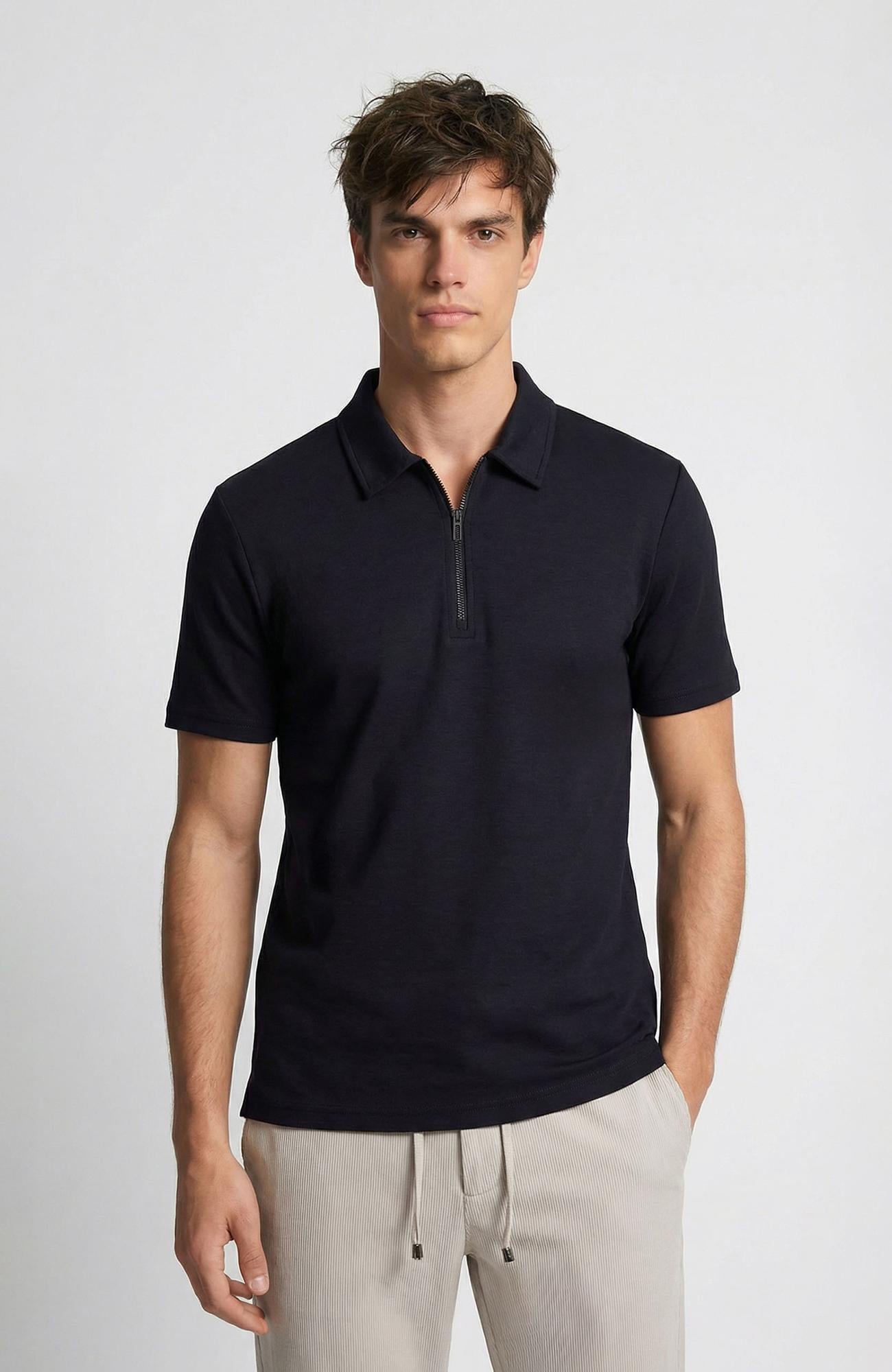 Network Erkek Lacivert Polo Yaka Fermuarlı Sweatshirt