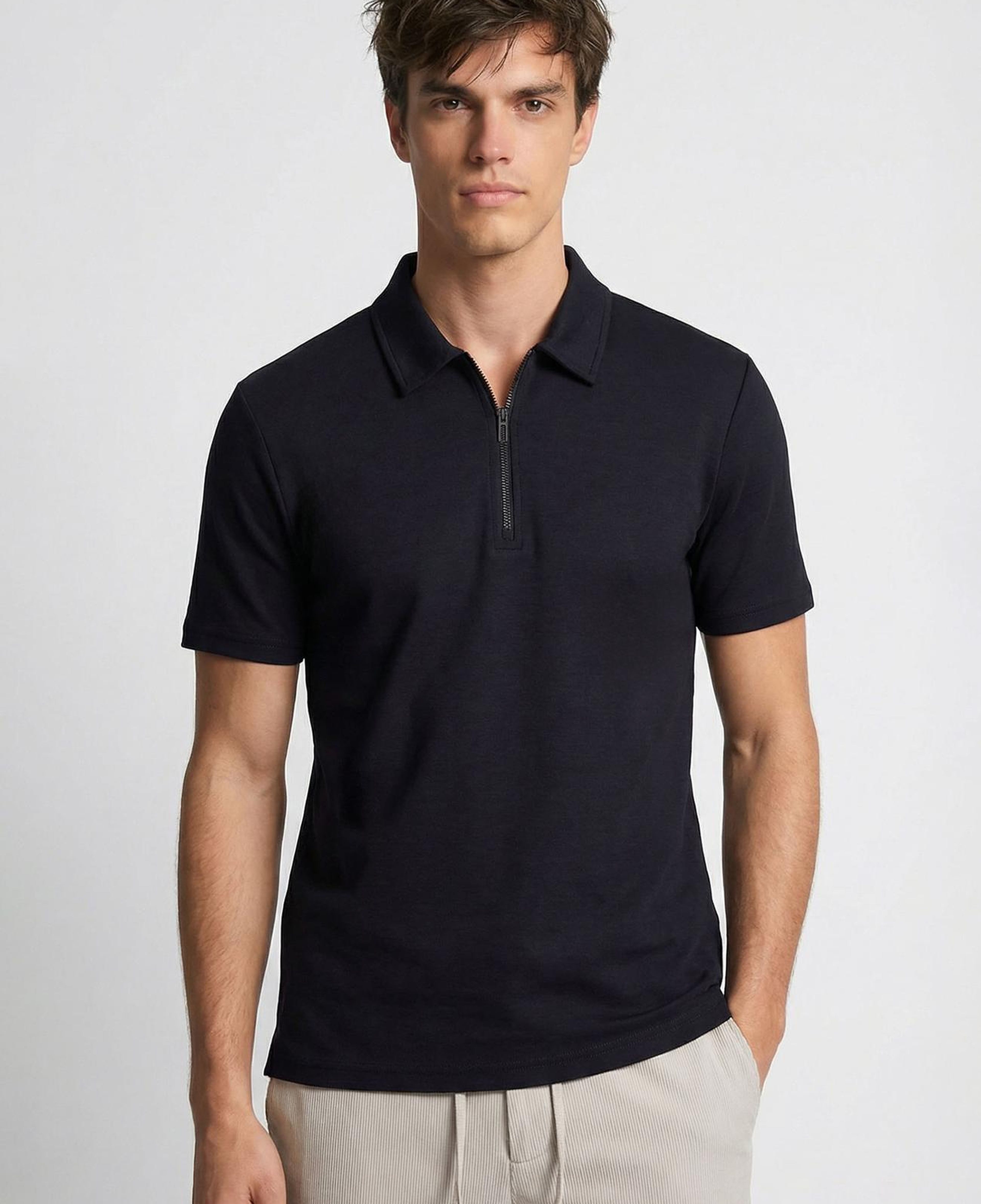 Network Erkek Lacivert Polo Yaka Fermuarlı Sweatshirt