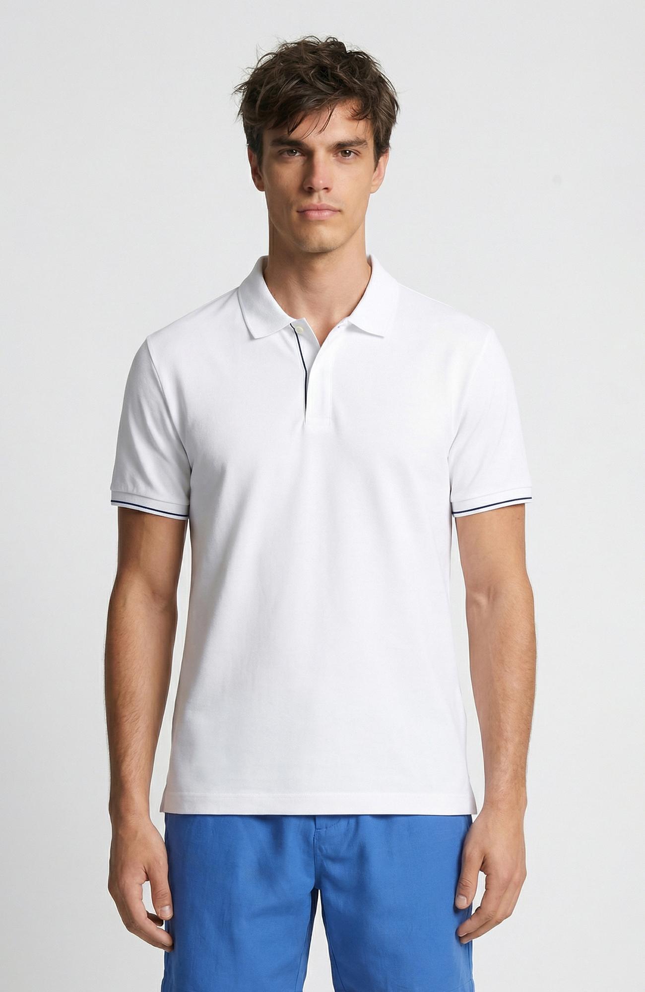 Network Erkek Beyaz Polo Yaka Pike T-shirt