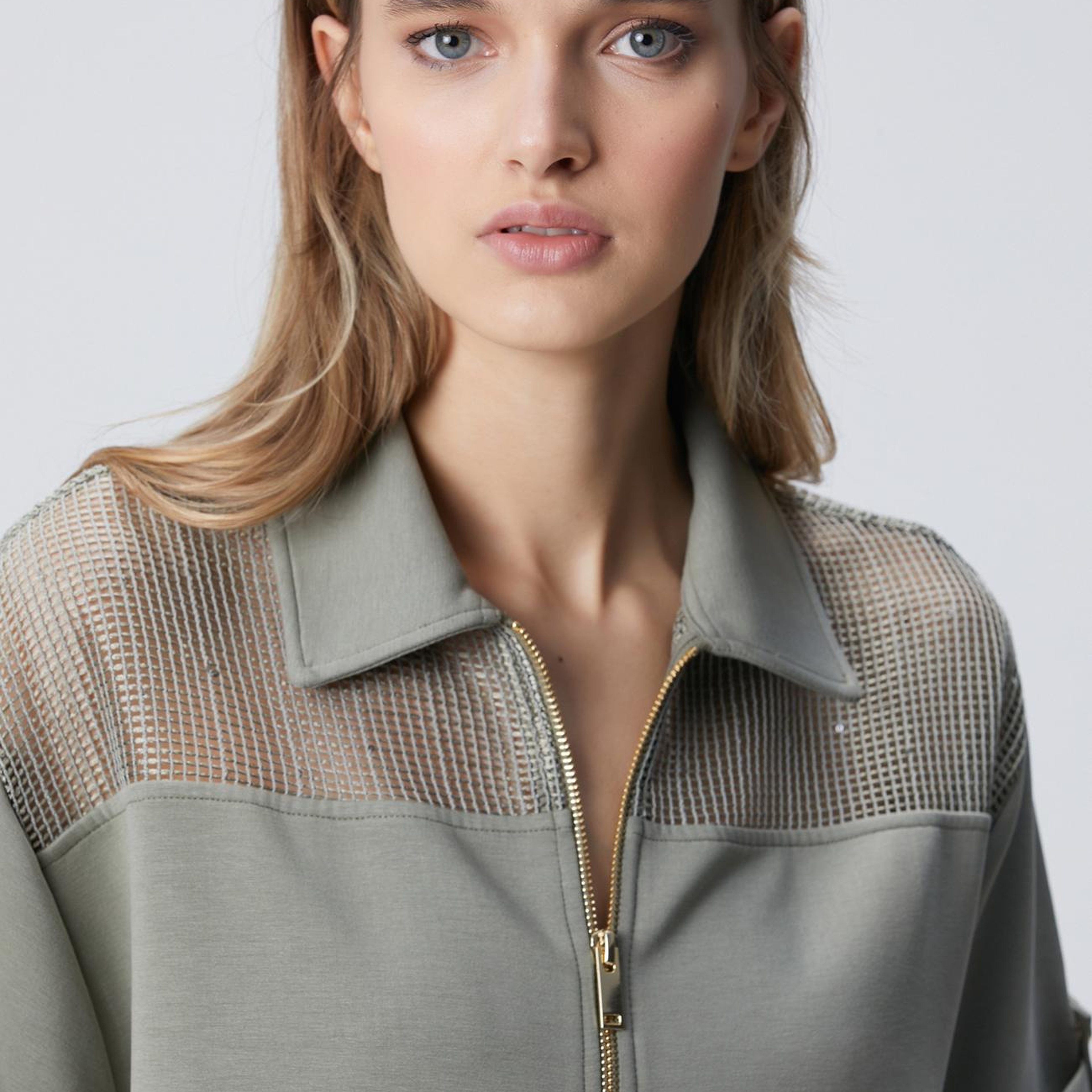 Network Kadın Açık Haki File Garnili Modal Karışımlı Sweatshirt