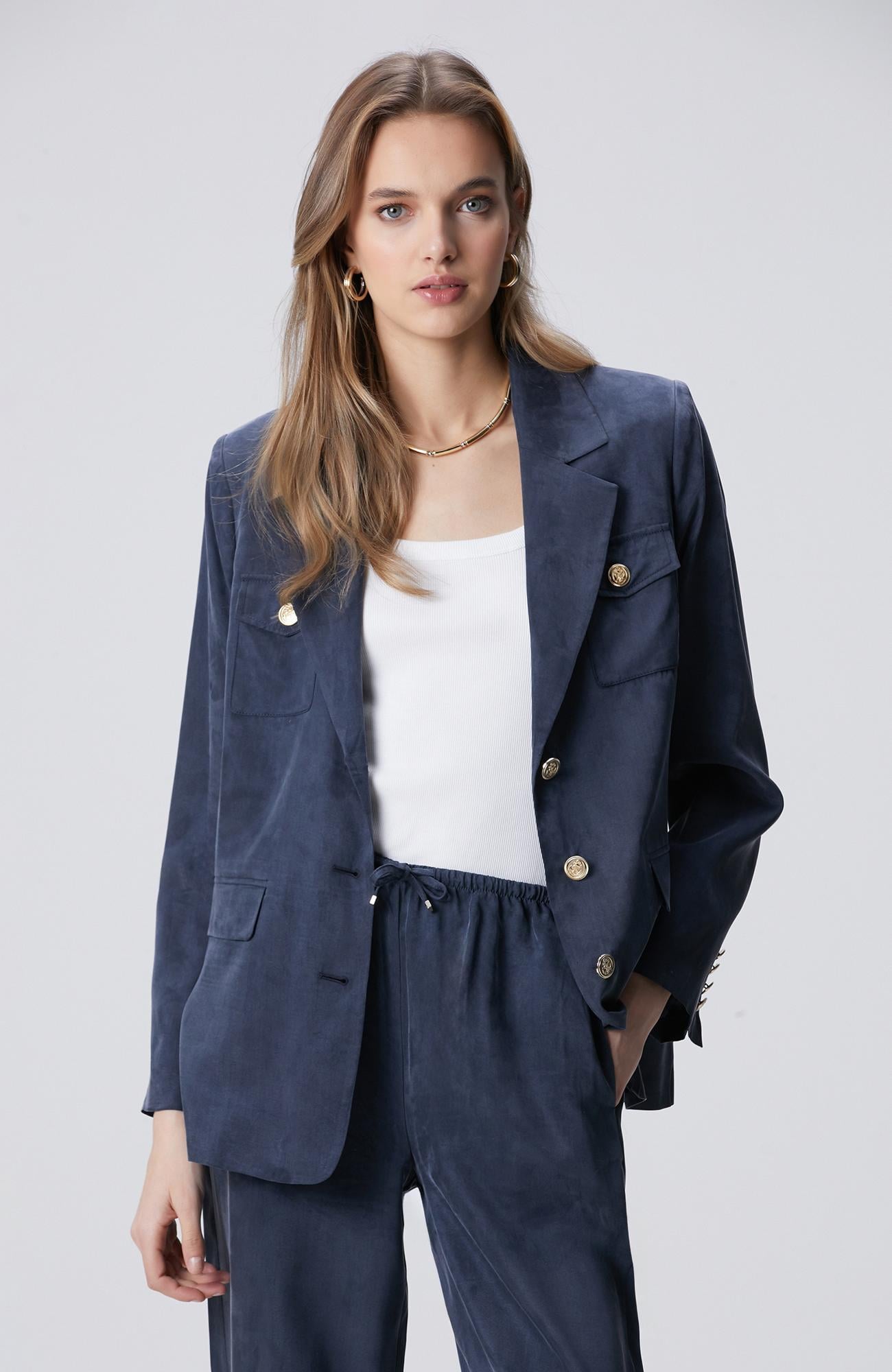Network Kadın Lacivert Cupro Blazer Ceket