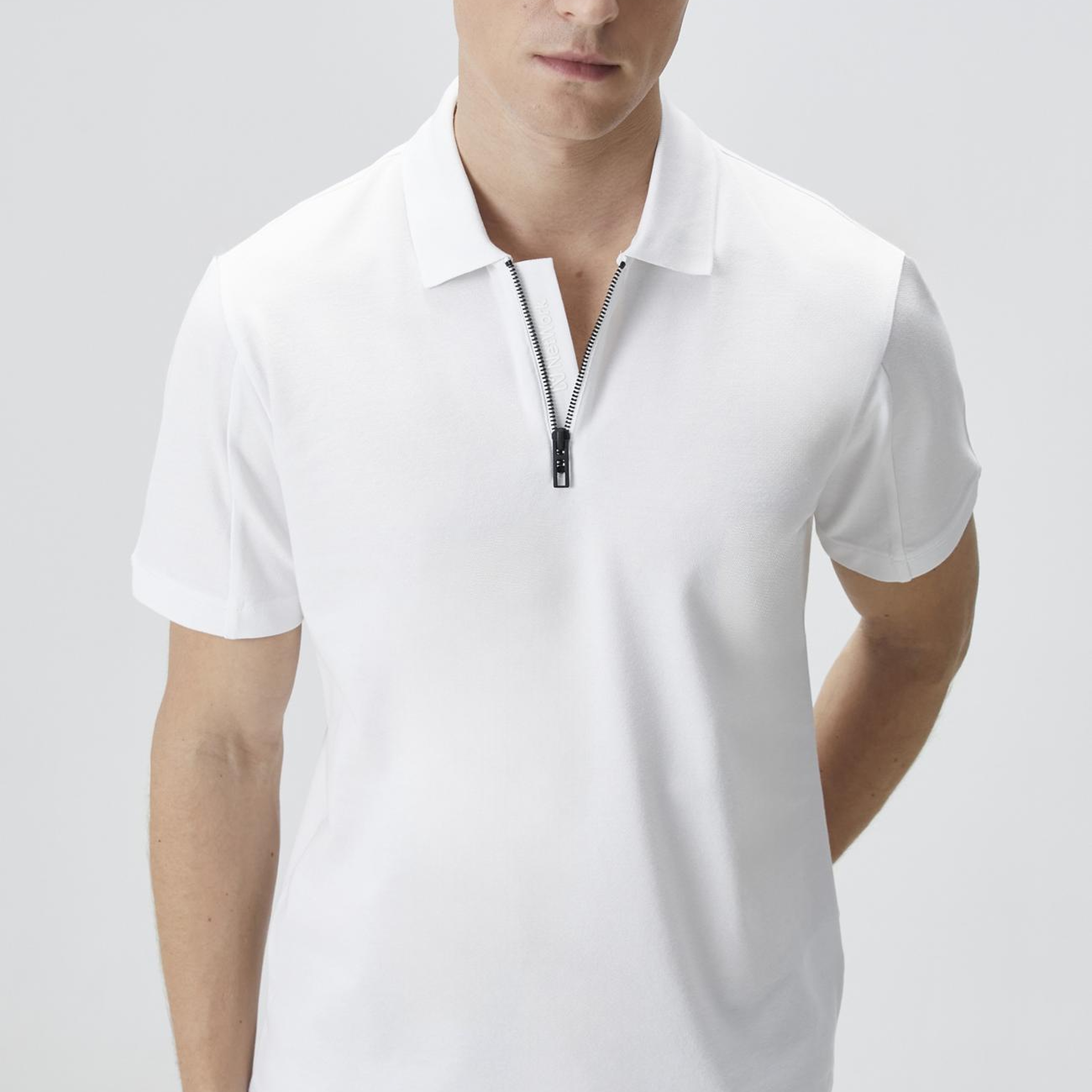 Network Erkek Beyaz Polo Yaka Enjeksiyon Baskılı T-shirt