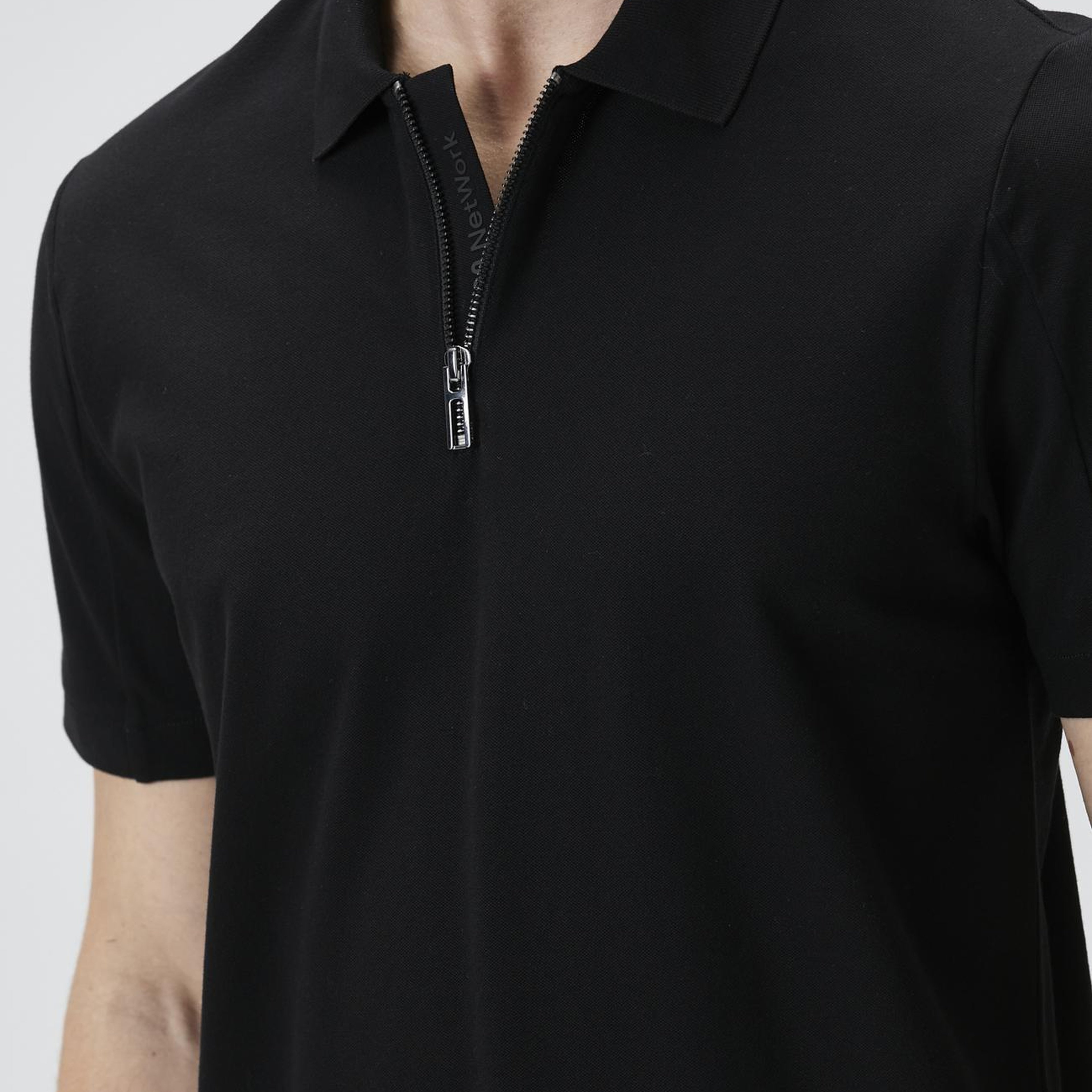 Network Erkek Siyah Polo Yaka Enjeksiyon Baskılı T-shirt
