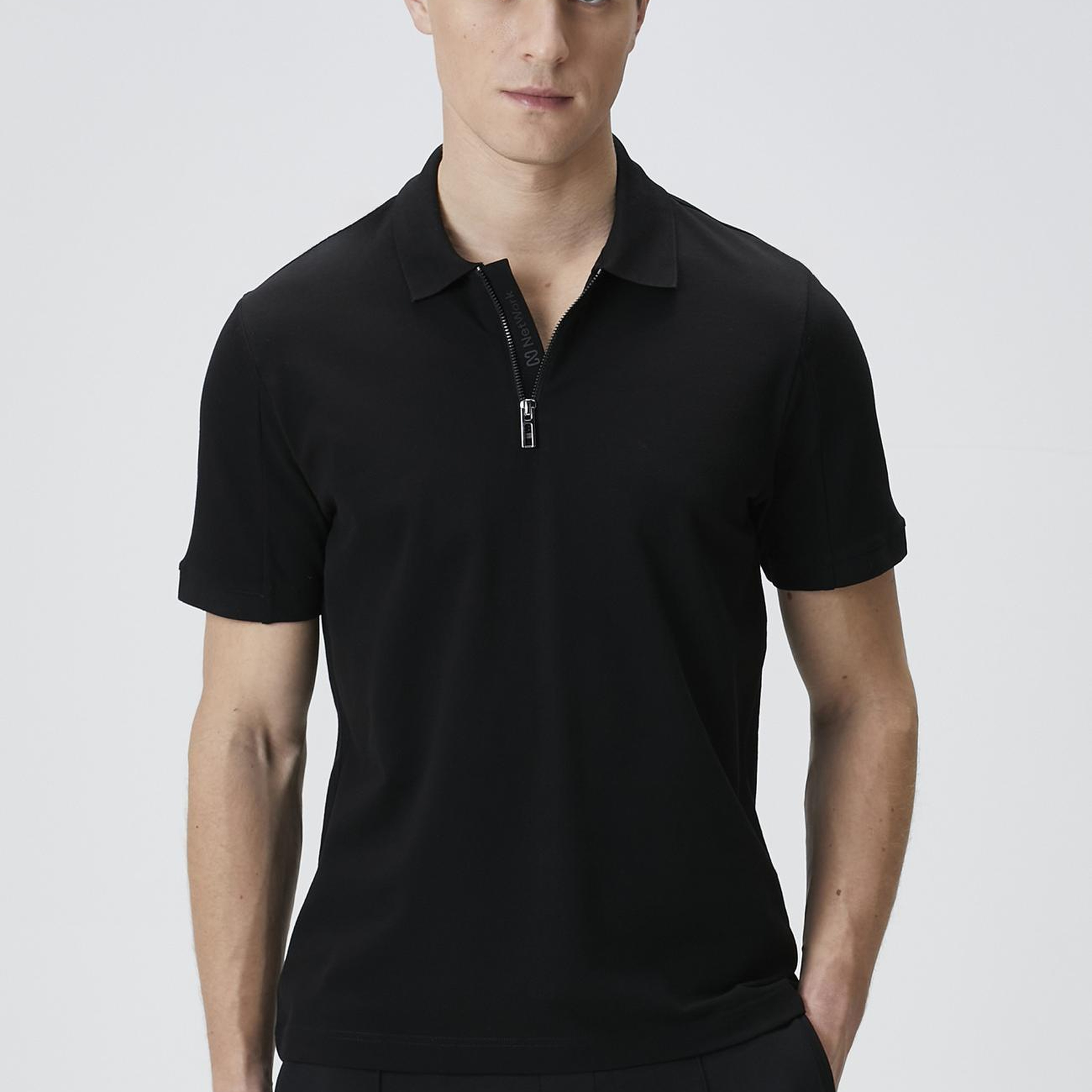 Network Erkek Siyah Polo Yaka Enjeksiyon Baskılı T-shirt