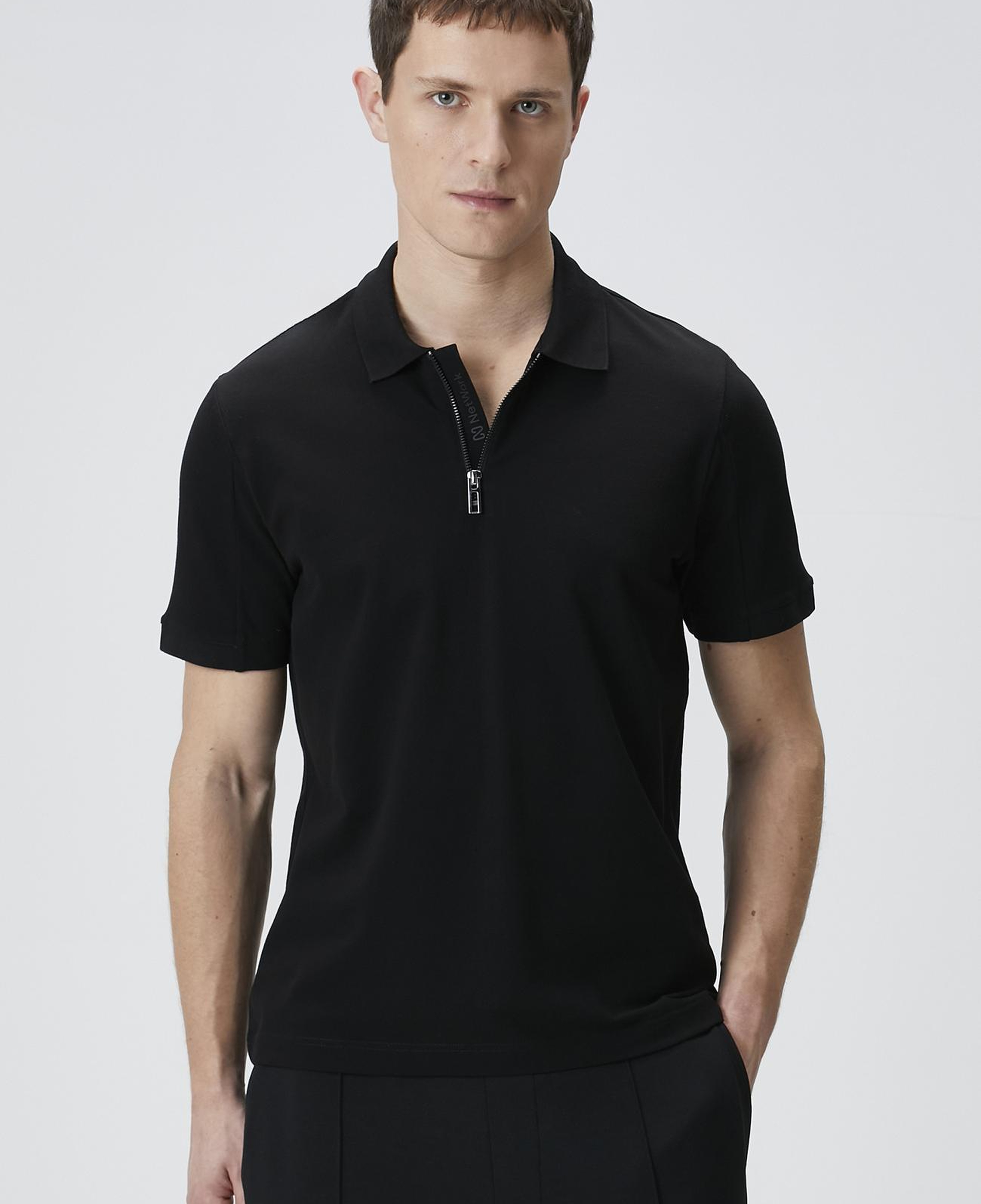 Network Erkek Siyah Polo Yaka Enjeksiyon Baskılı T-shirt