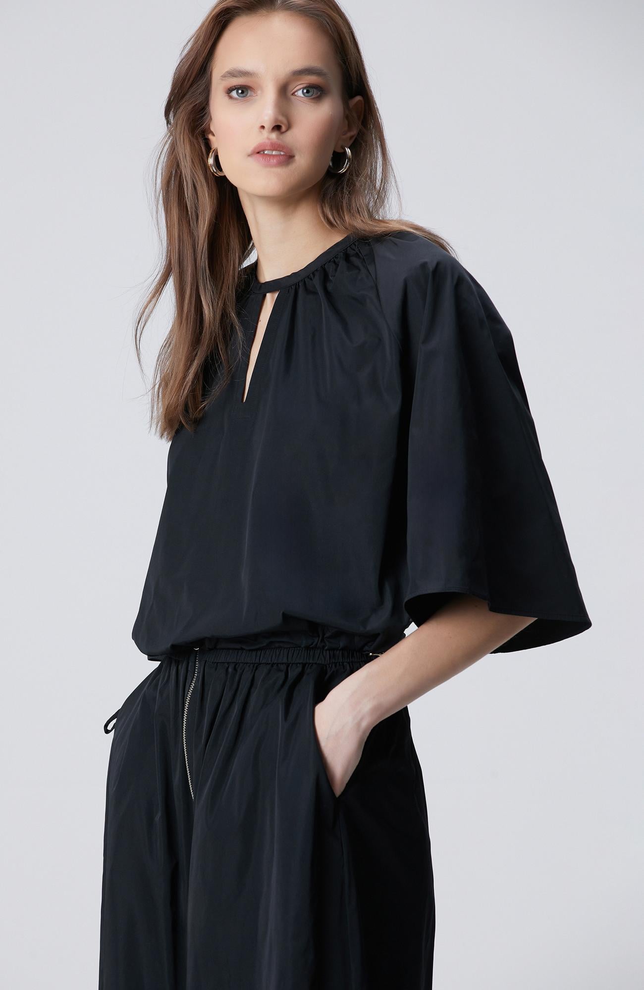Network Kadın Siyah Crop Tafta Bluz