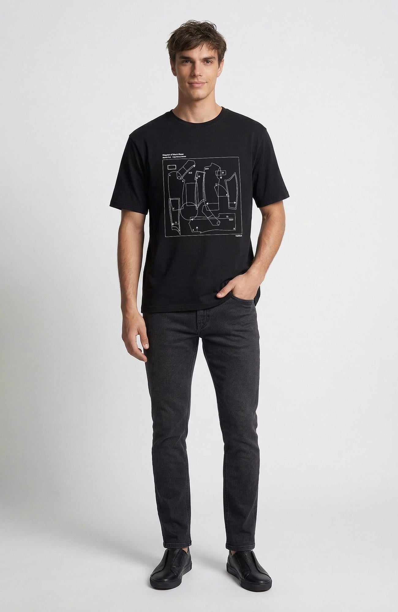 Network Erkek Siyah Baskılı T-shirt