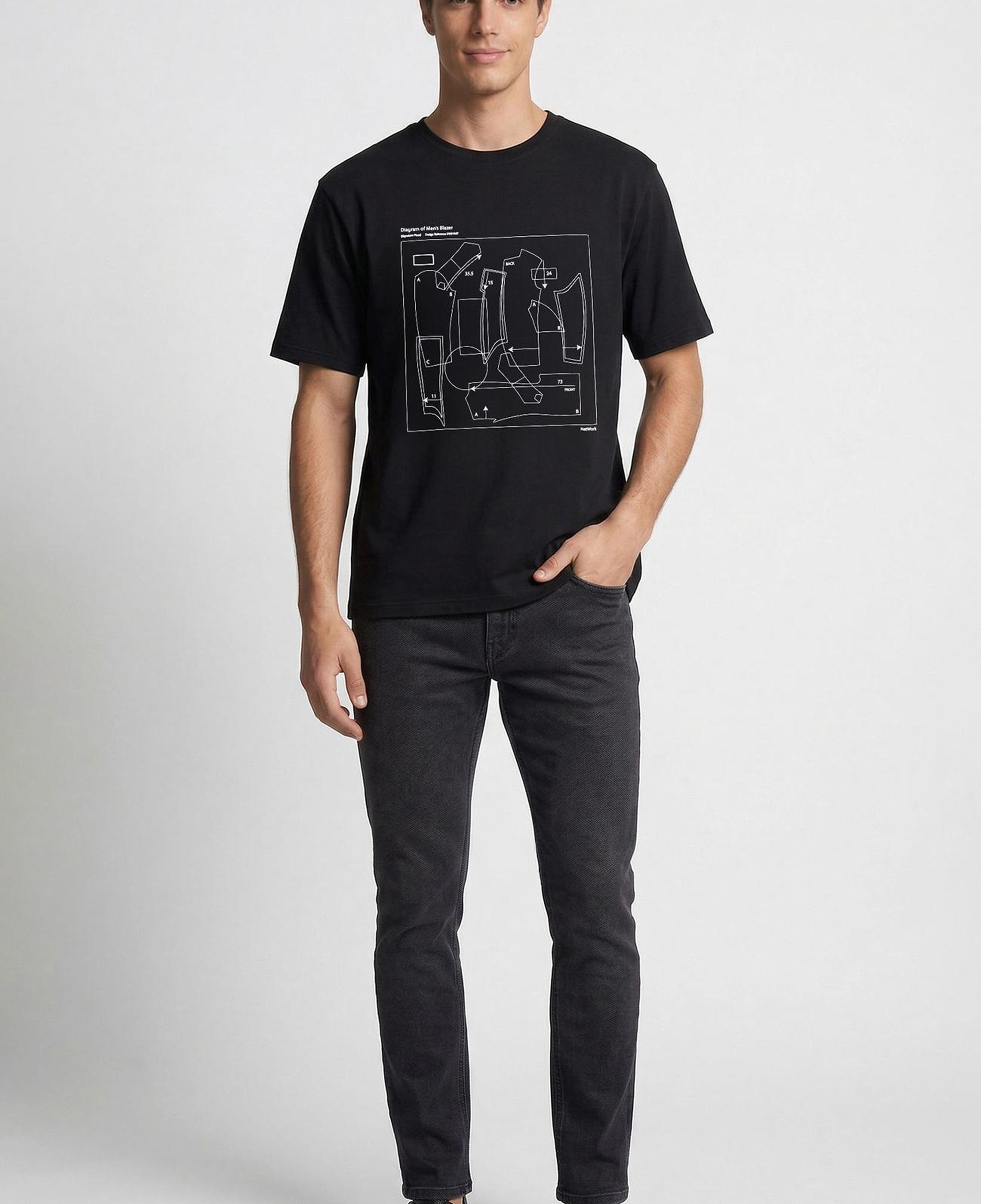 Network Erkek Siyah Baskılı T-shirt