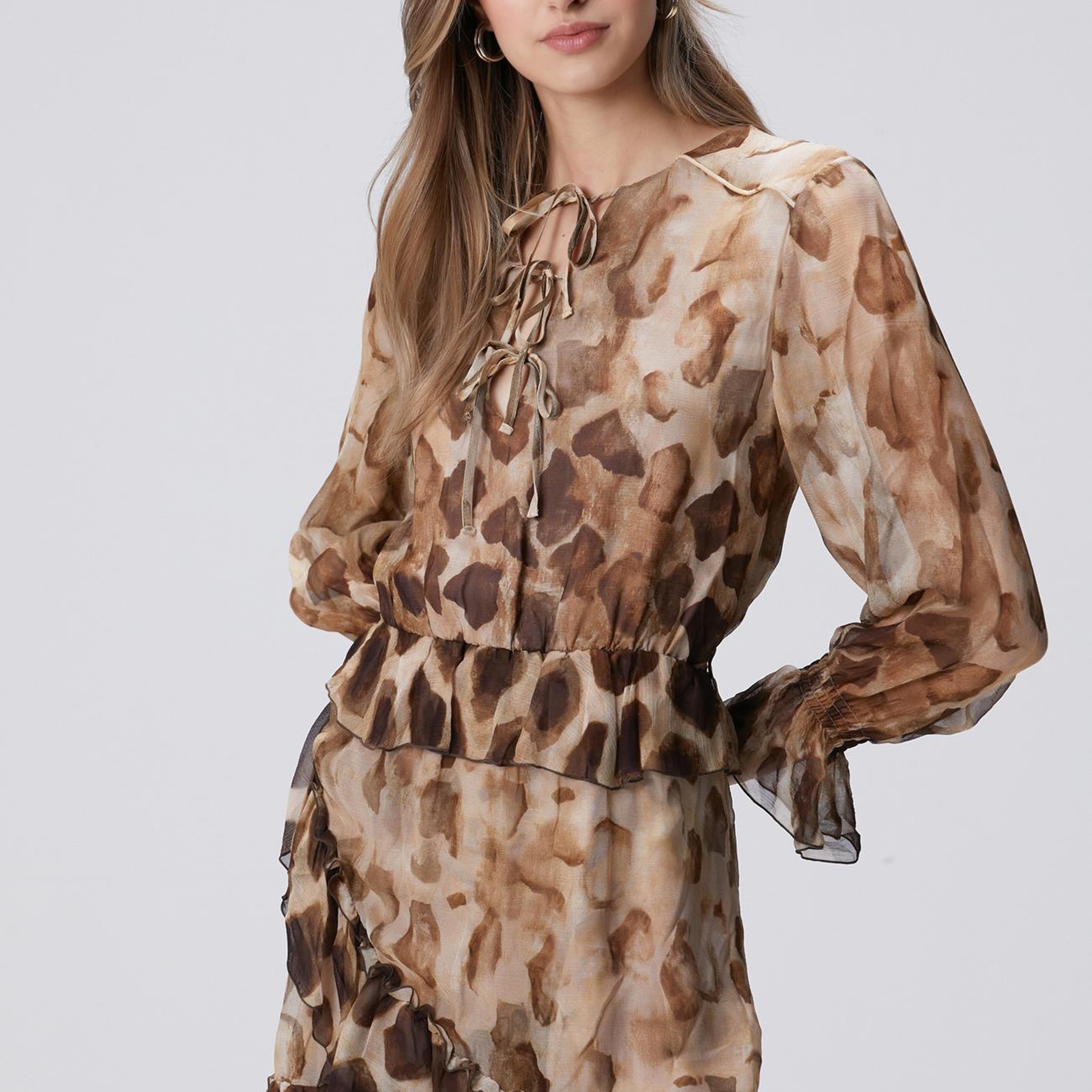 Network Kadın Limited Kahverengi Leopar Desenli Mini Elbise