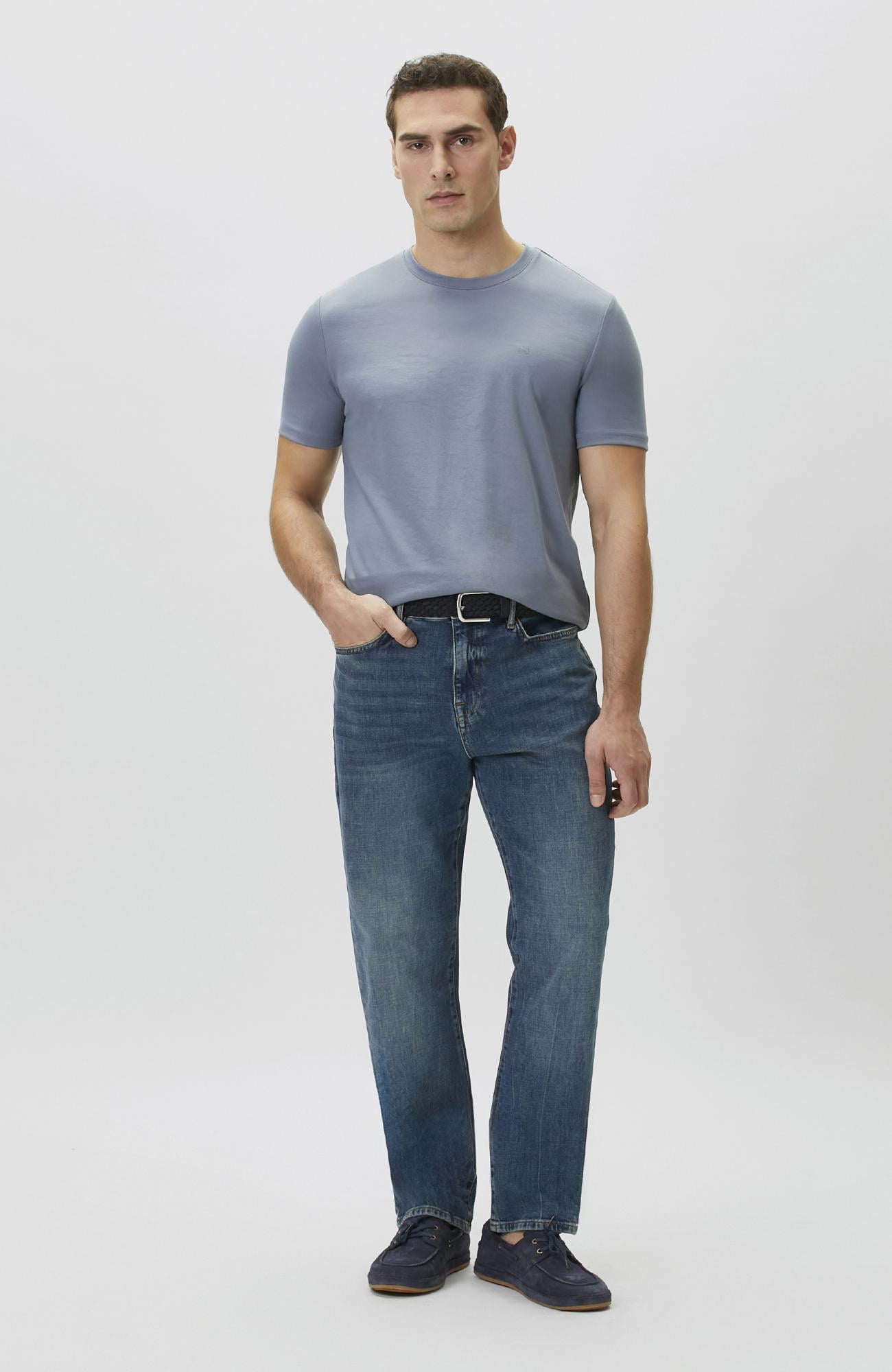 Network Erkek Mavi Pike Desen Basic T-shirt