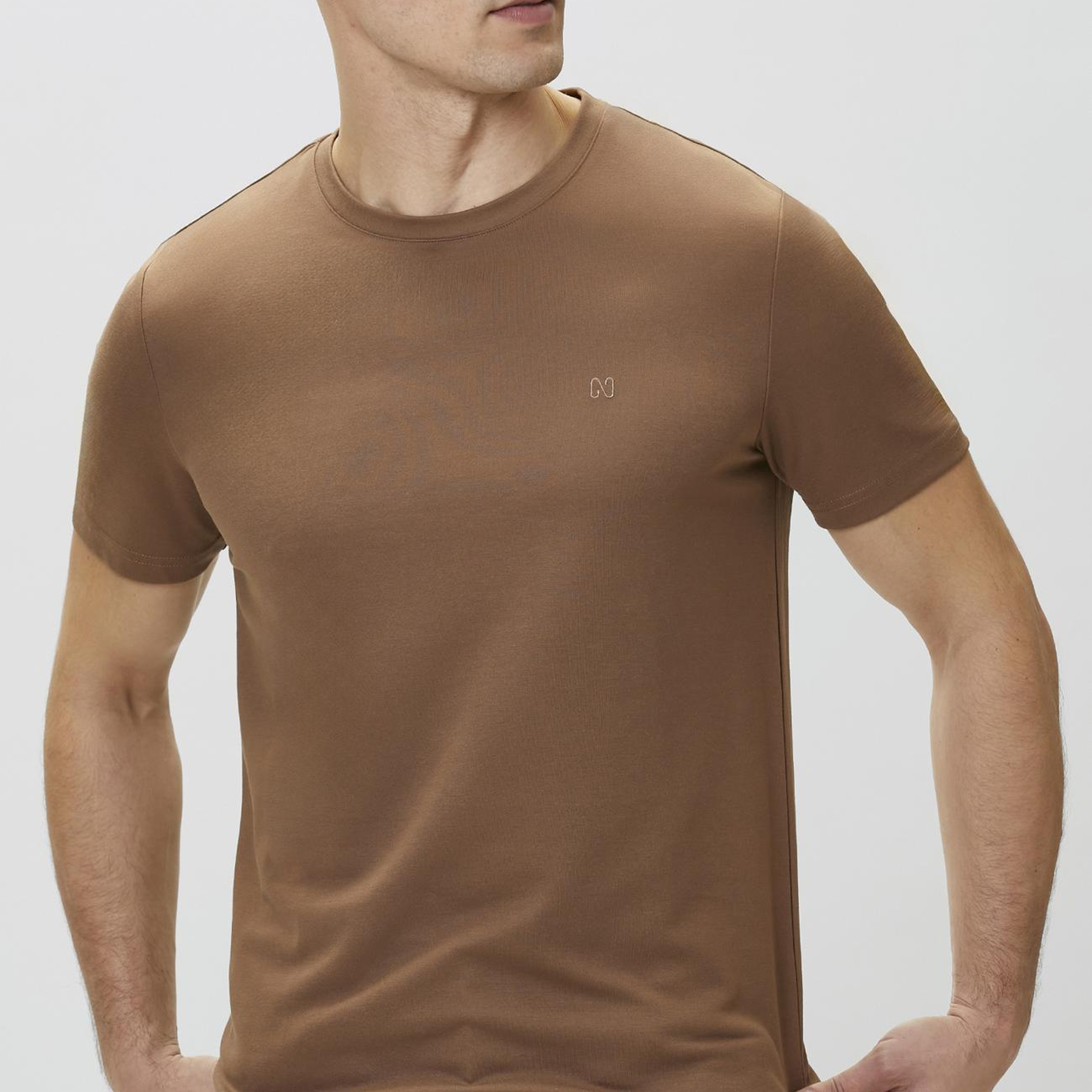 Network Erkek Kahverengi Pike Desen Basic T-shirt