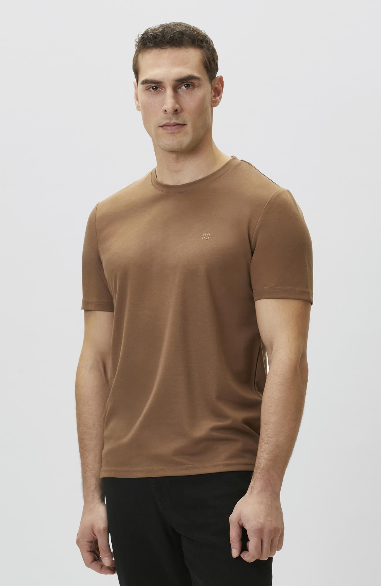 Network Erkek Kahverengi Pike Desen Basic T-shirt