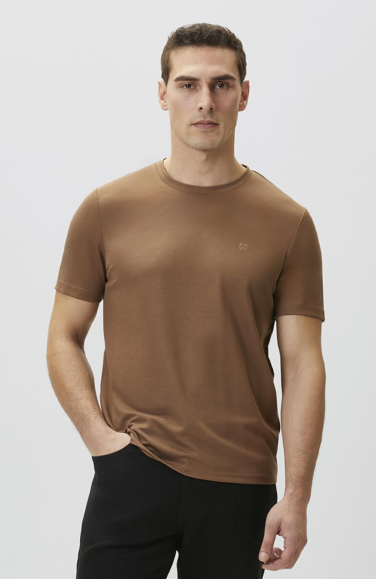 Network Erkek Kahverengi Pike Desen Basic T-shirt