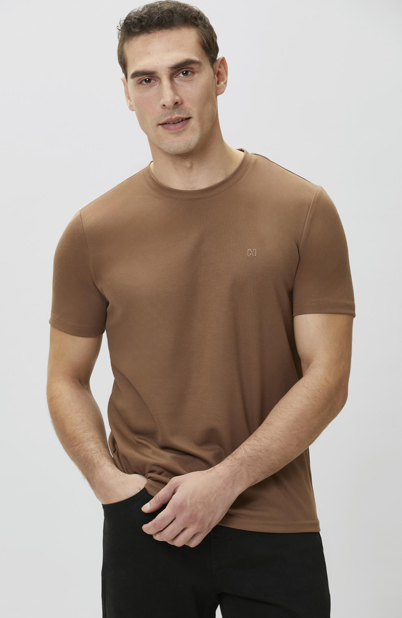 Network Erkek Kahverengi Pike Desen Basic T-shirt