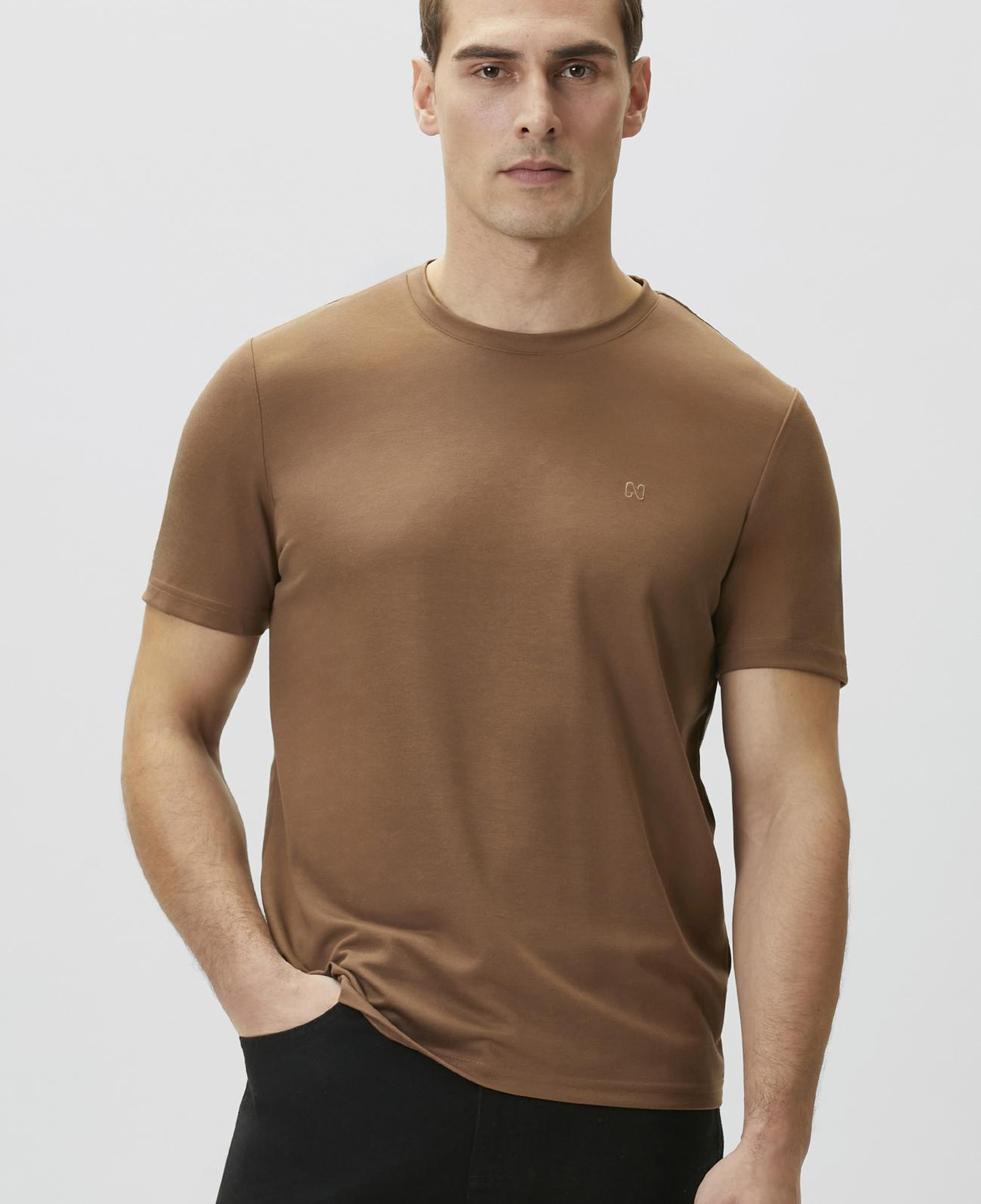 Network Erkek Kahverengi Pike Desen Basic T-shirt