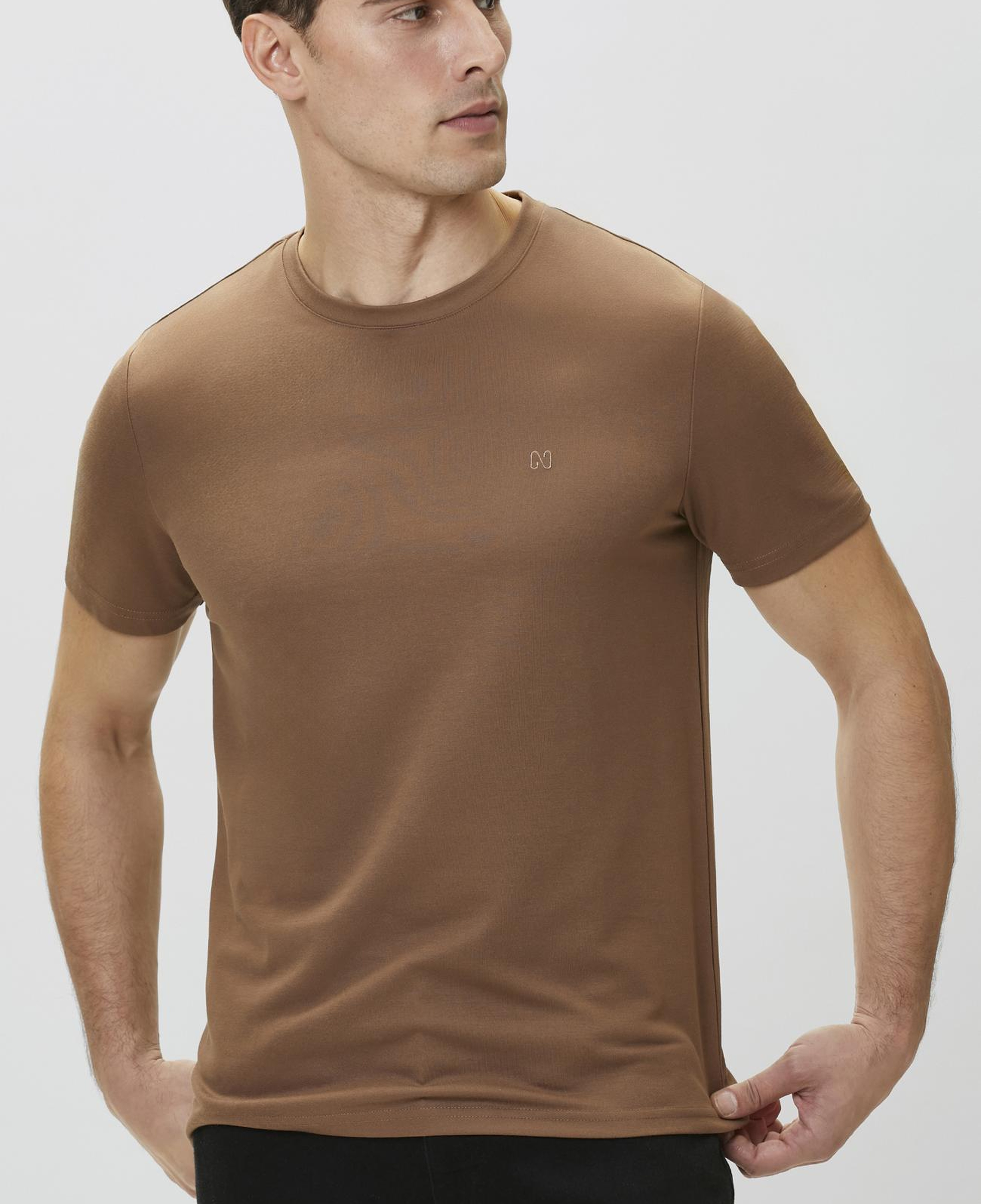 Network Erkek Kahverengi Pike Desen Basic T-shirt